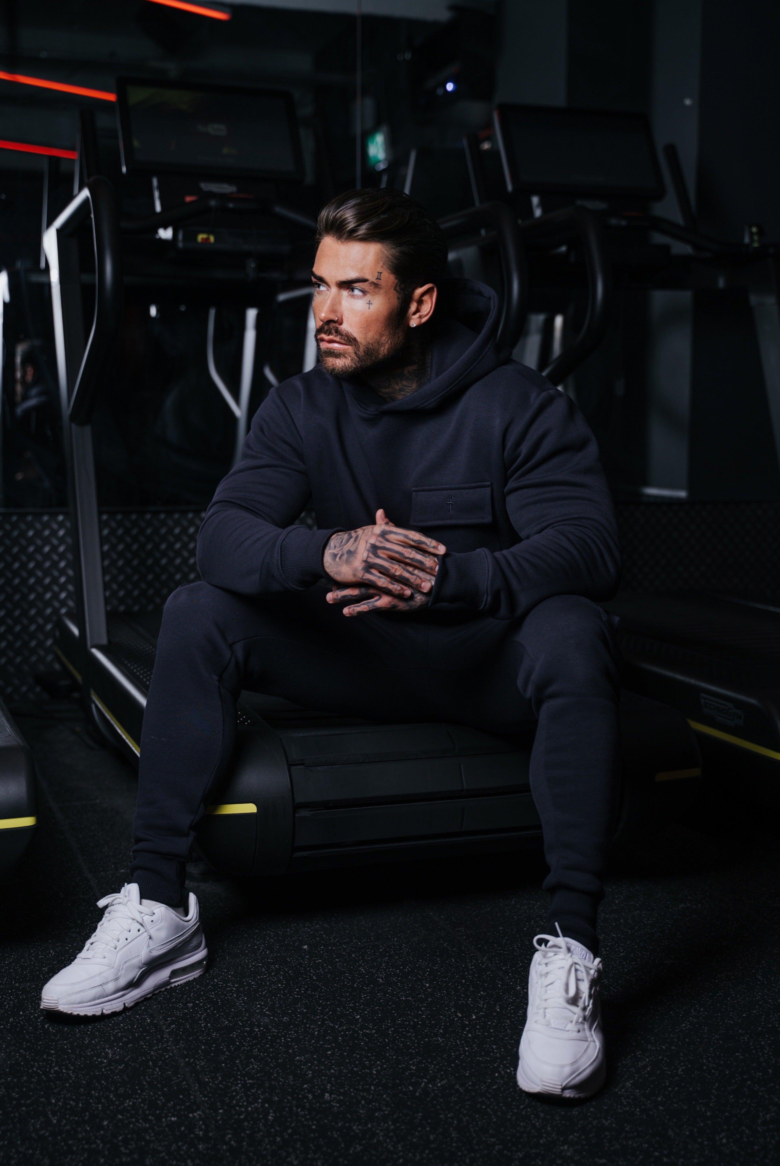 Navy Cargo Tracksuit Bottoms With Pockets, Cuffed Hem and FS Embroidery - FSH935