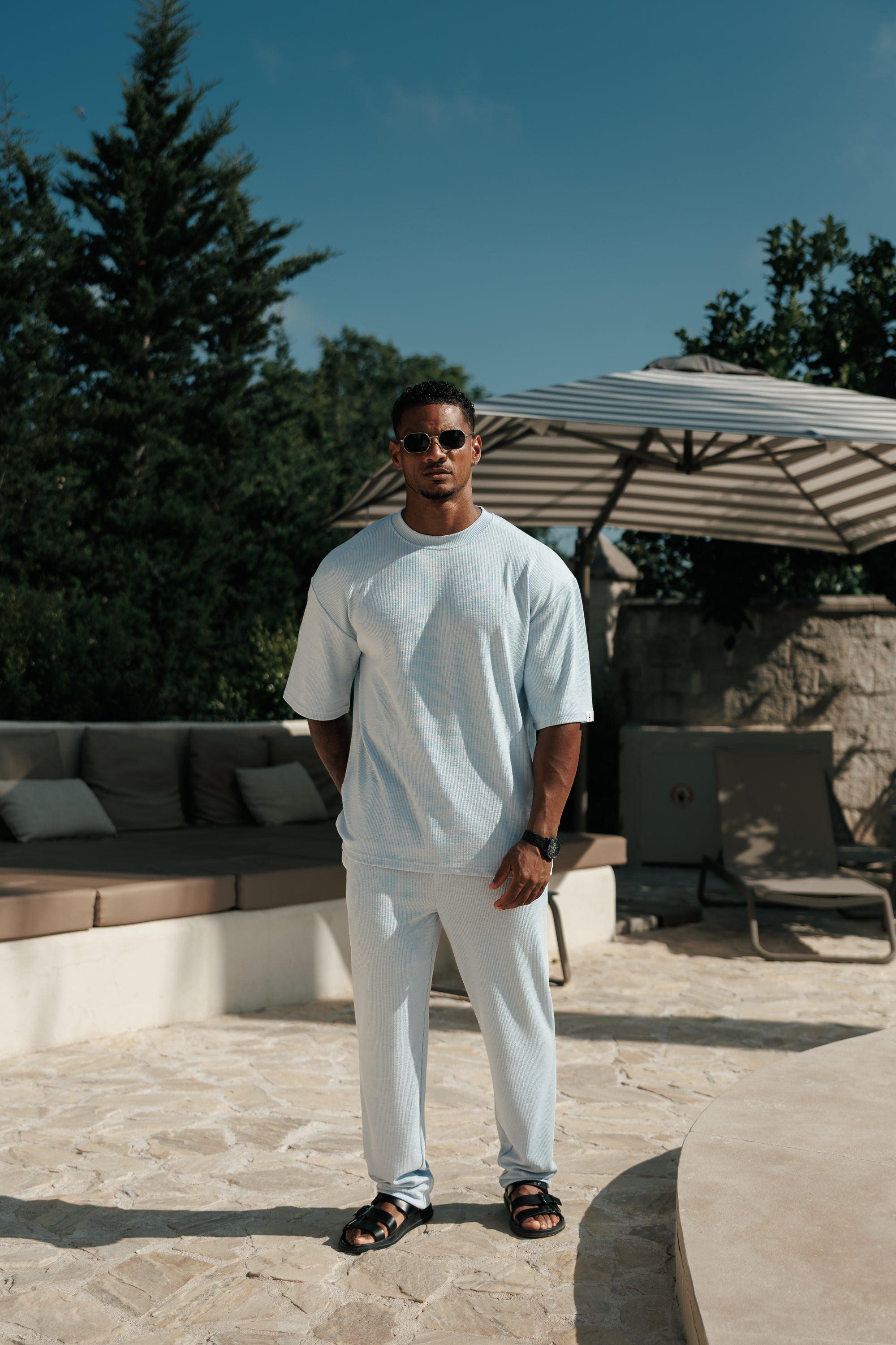 Jersey Cord Light Blue Oversized T-Shirt - FSR106