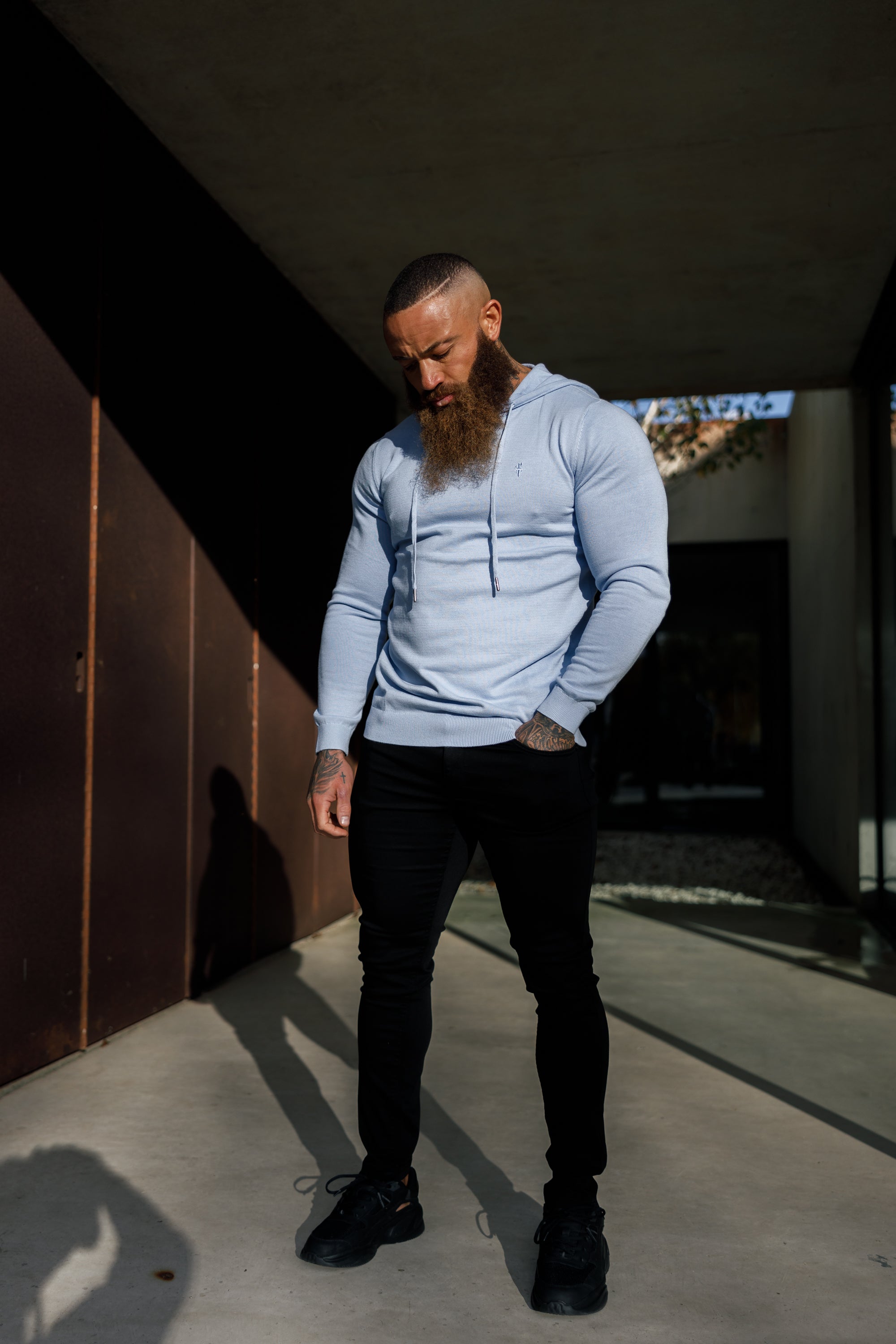 Light Blue Knitted Overhead Hoodie - FSN113
