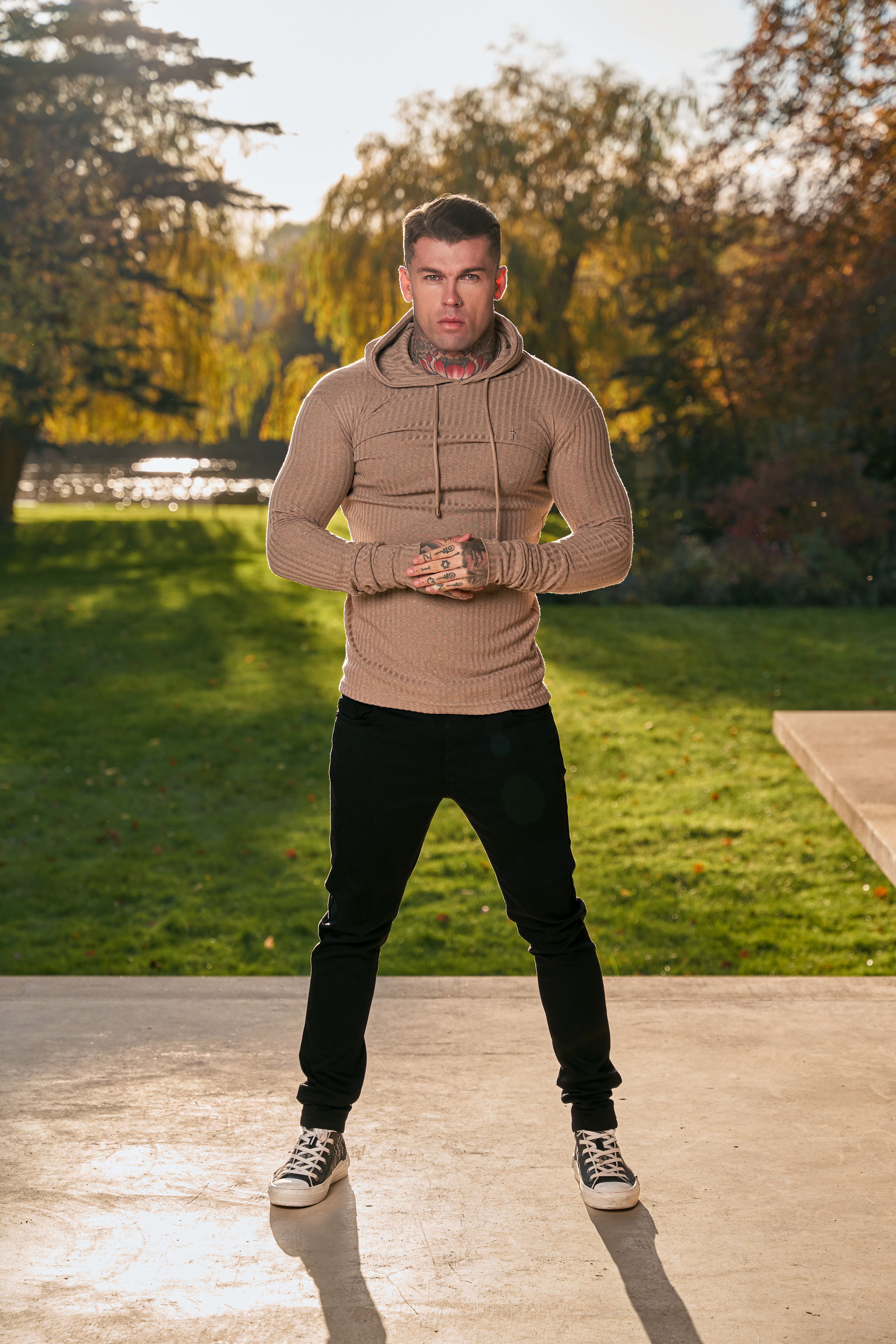 Classic Chocolate Brown Ribbed Knit Hoodie Jumper - FSH911