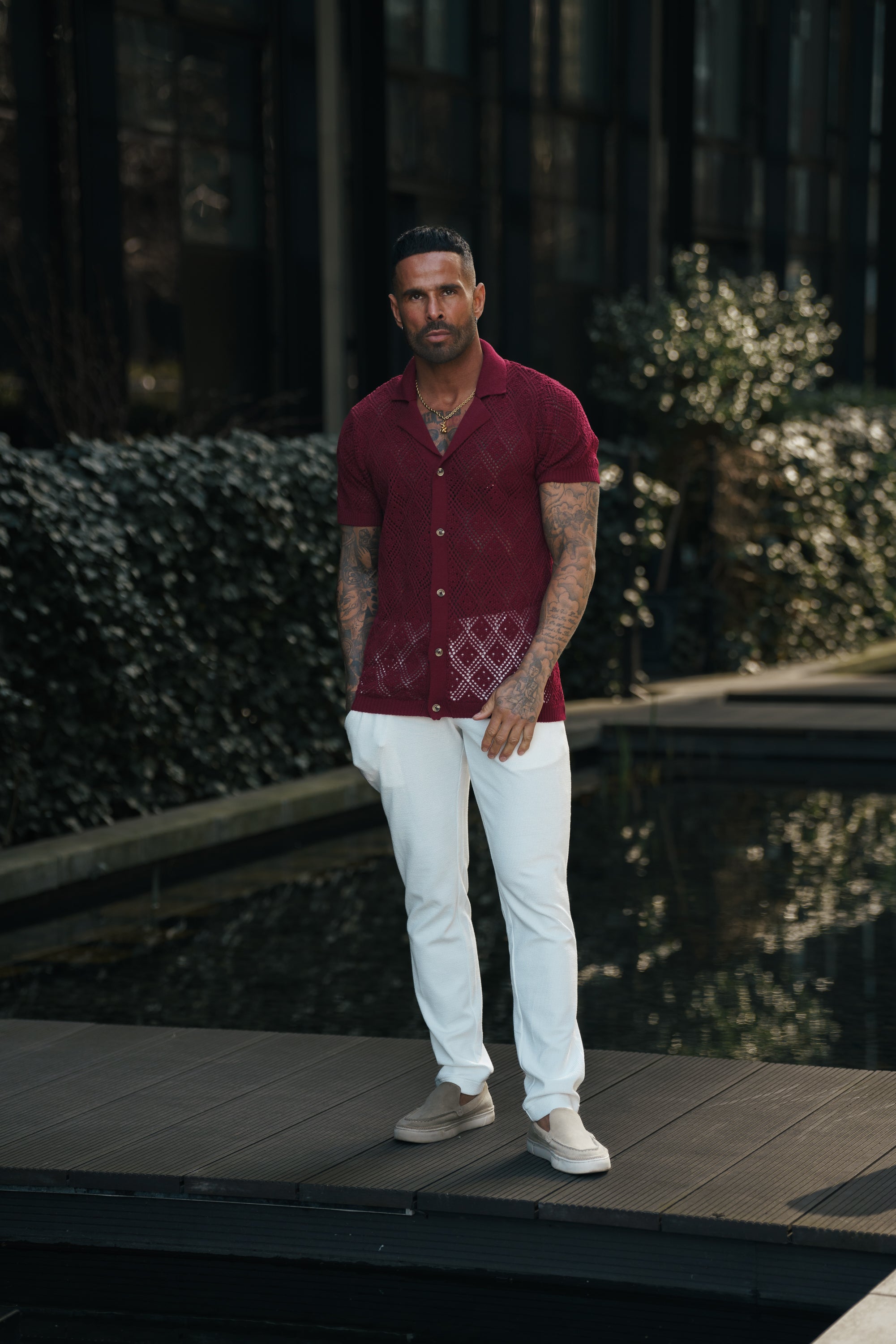 Crochet Shirt Wine Short Sleeve - FSJ082