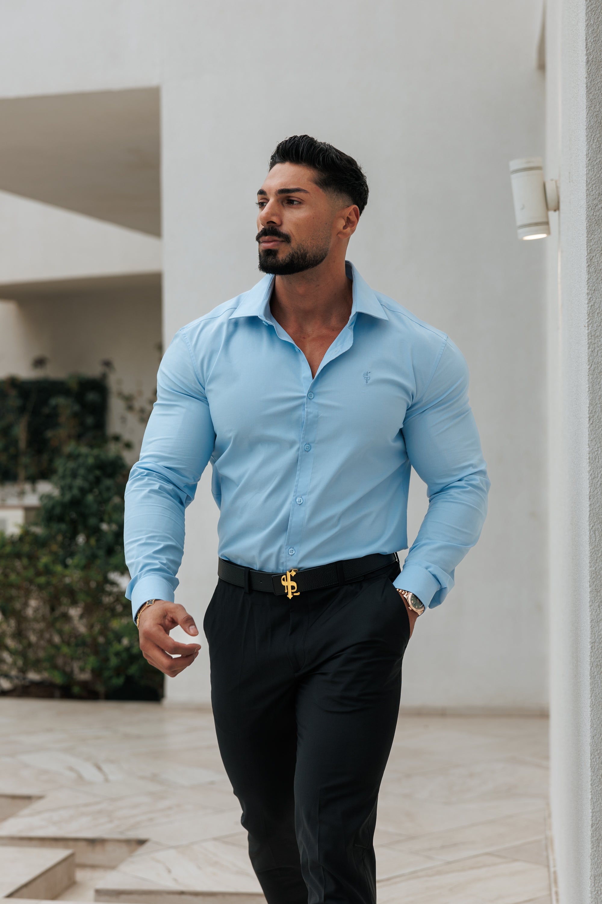 Muscle Fit Advanced Stretch Powder Blue with Cutaway Collar - FS1167