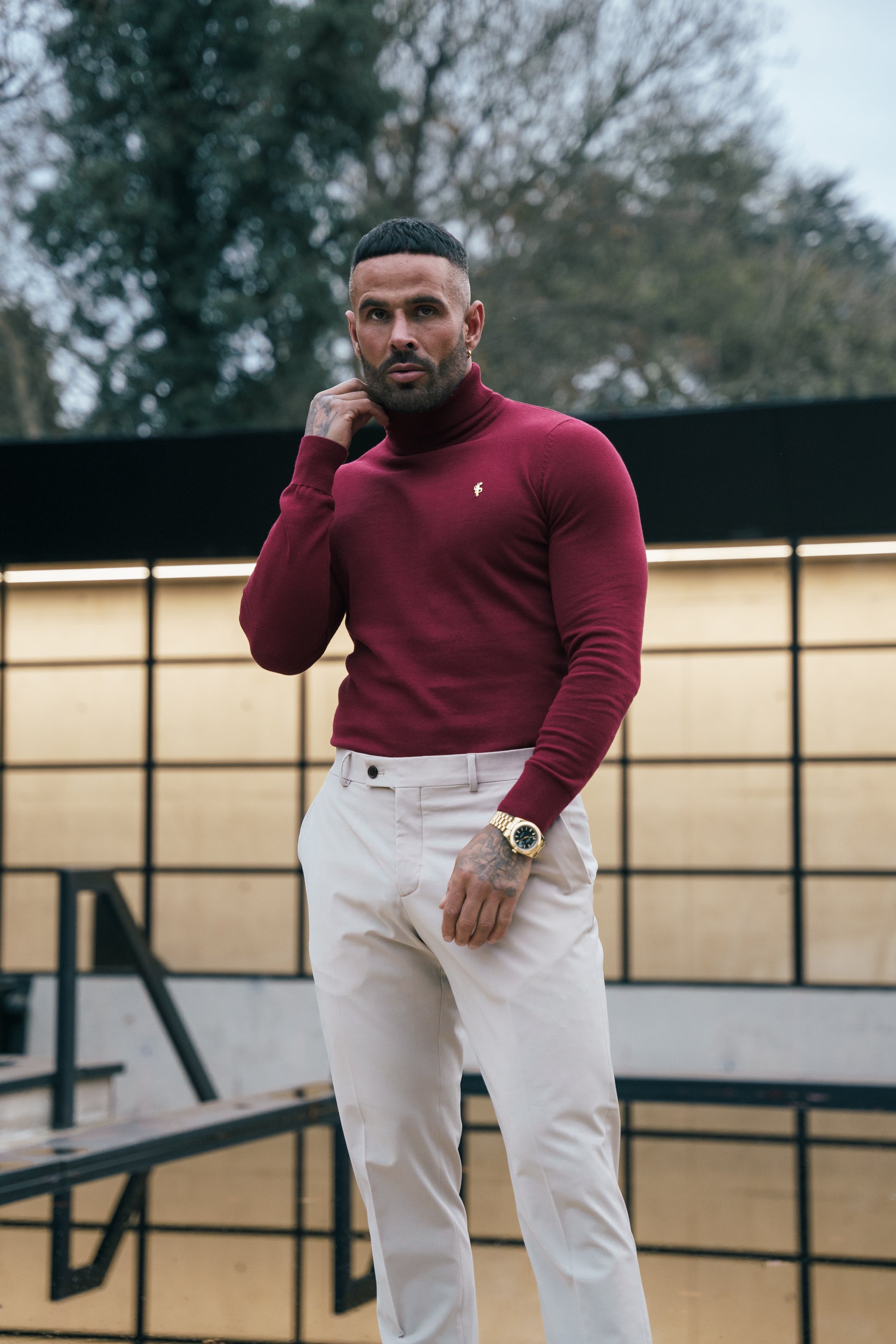 Brick Red Roll Neck Knitted Jumper With FS Branding - FSN203