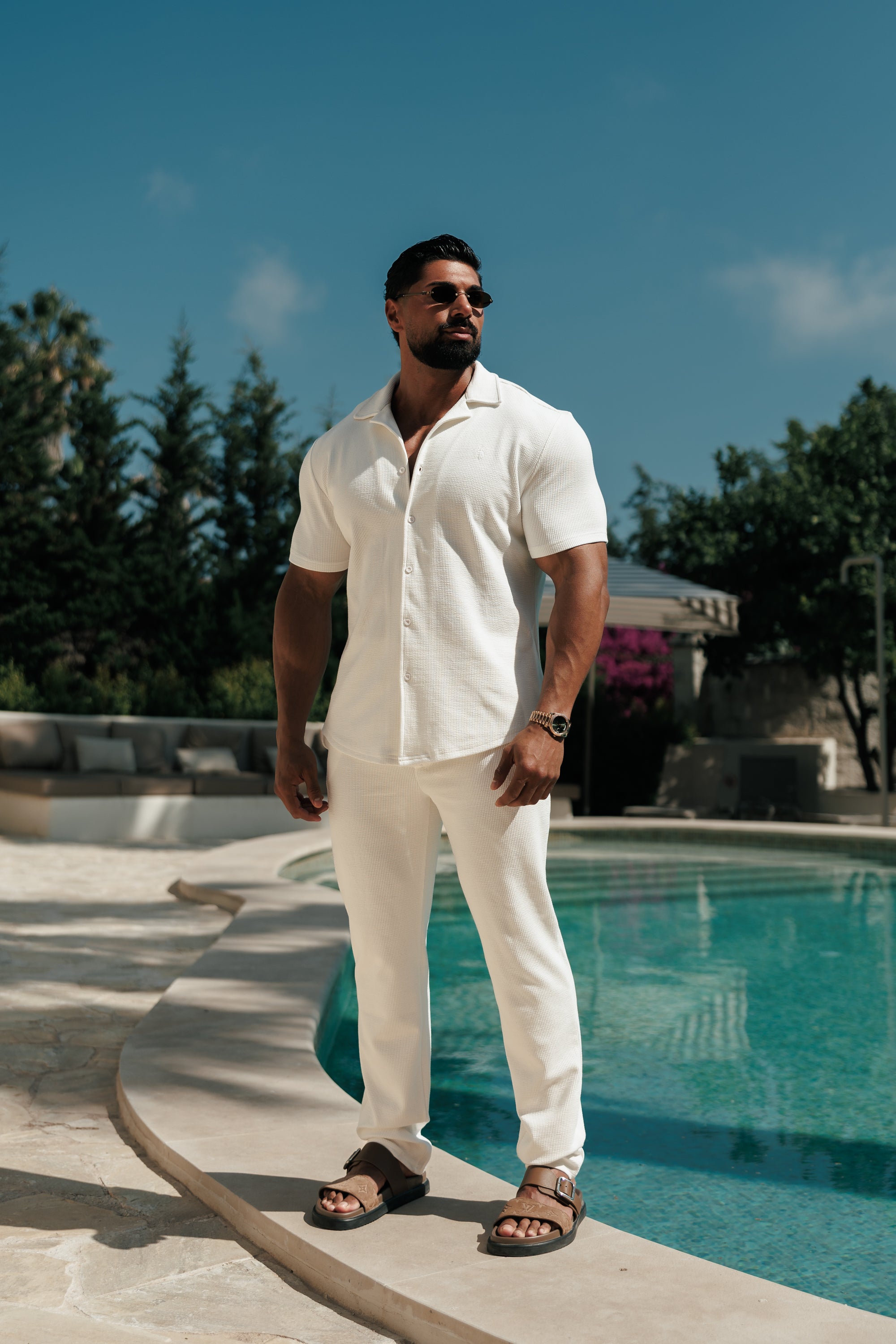 Jersey Cord Stretch White Revere Shirt Short Sleeve - FSR069 (PRE ORDER 18TH JULY)