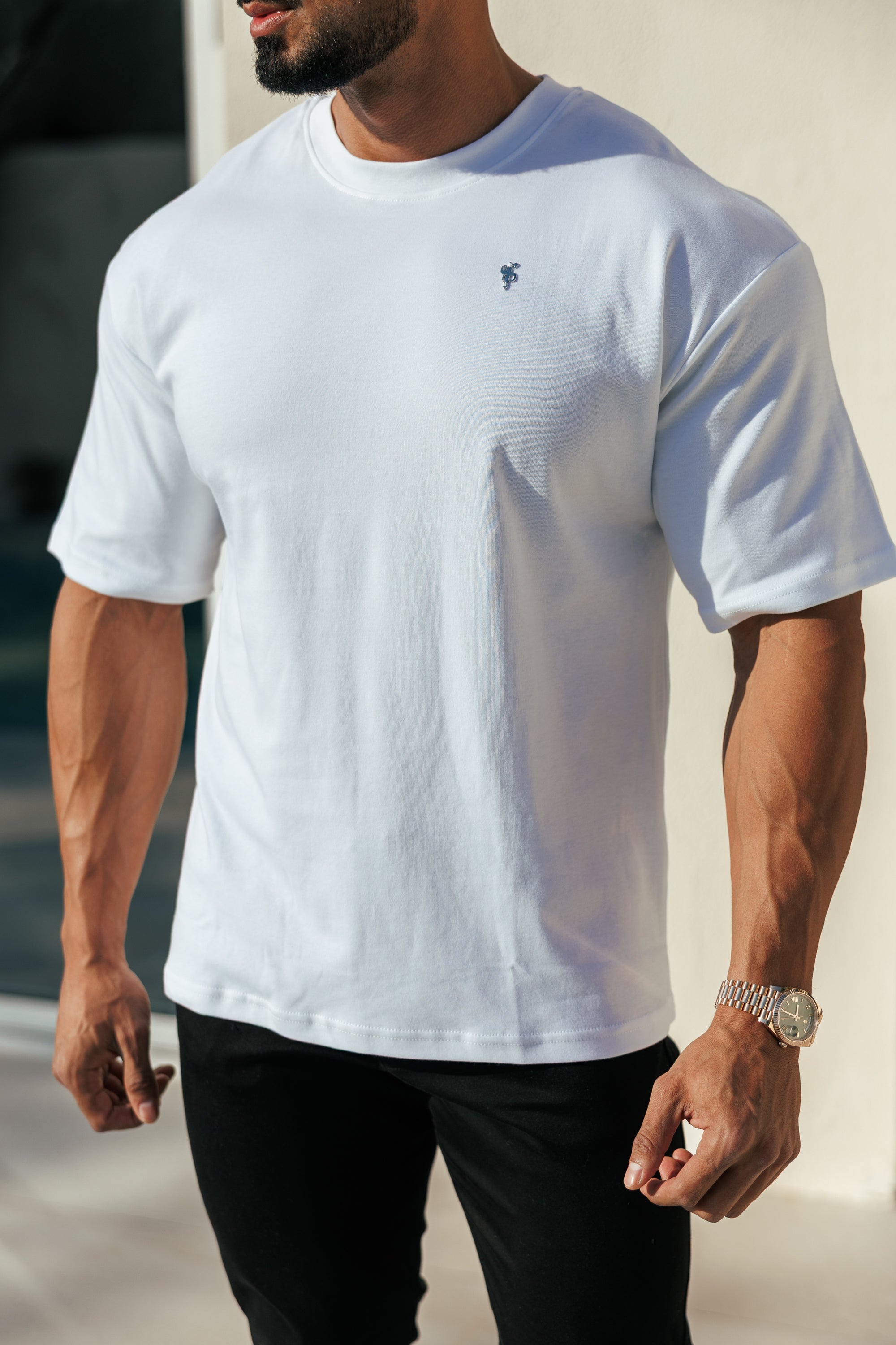 White / Silver Oversized Crew T Shirt - FSH1423
