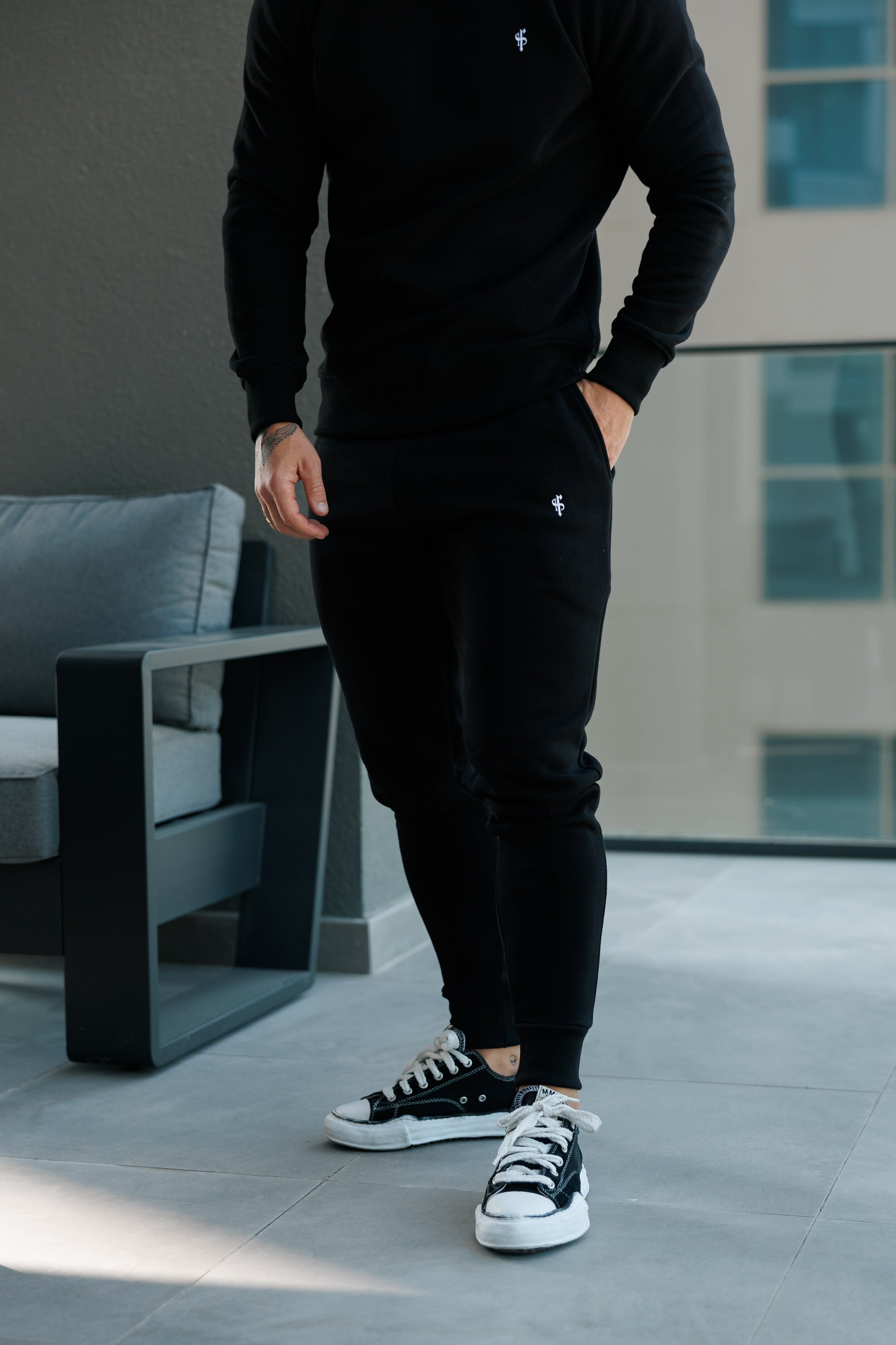 Plain Black Tracksuit Bottoms with FS Branding - FSH1195