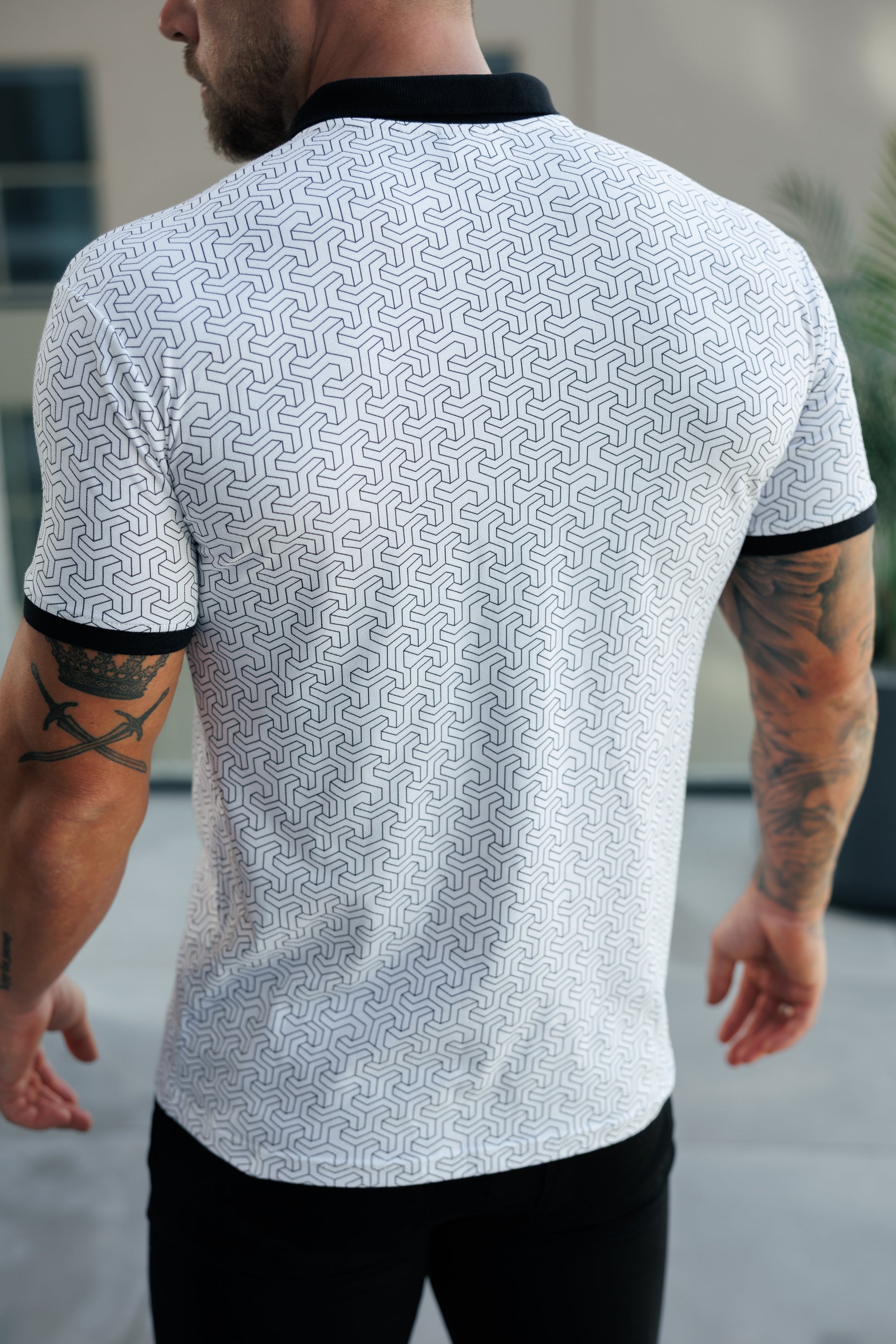 White / Black Geo Printed Polo Shirt - FSH1233