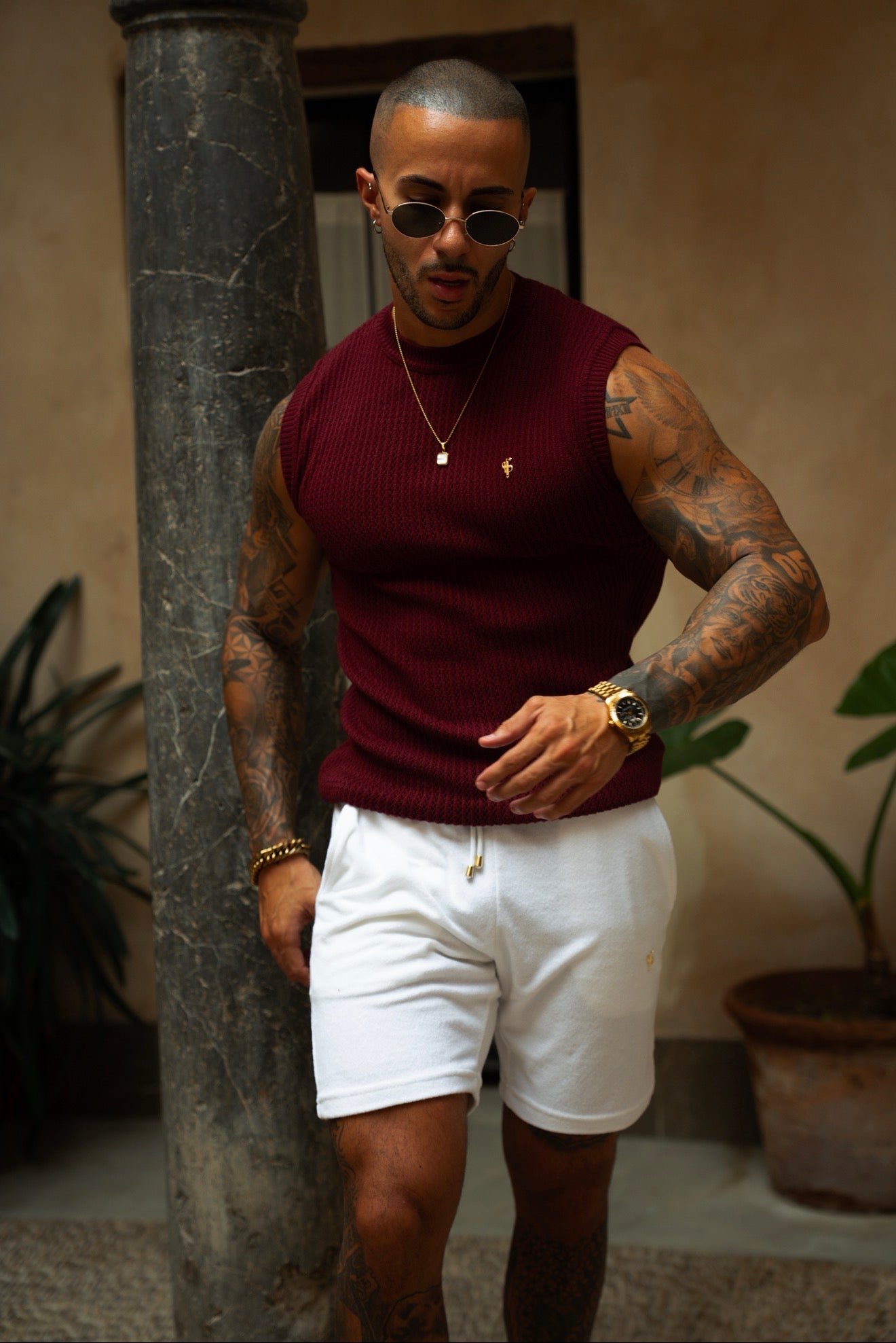 Claret / Silver Viscose Crochet Knitted Vest - FSJ192