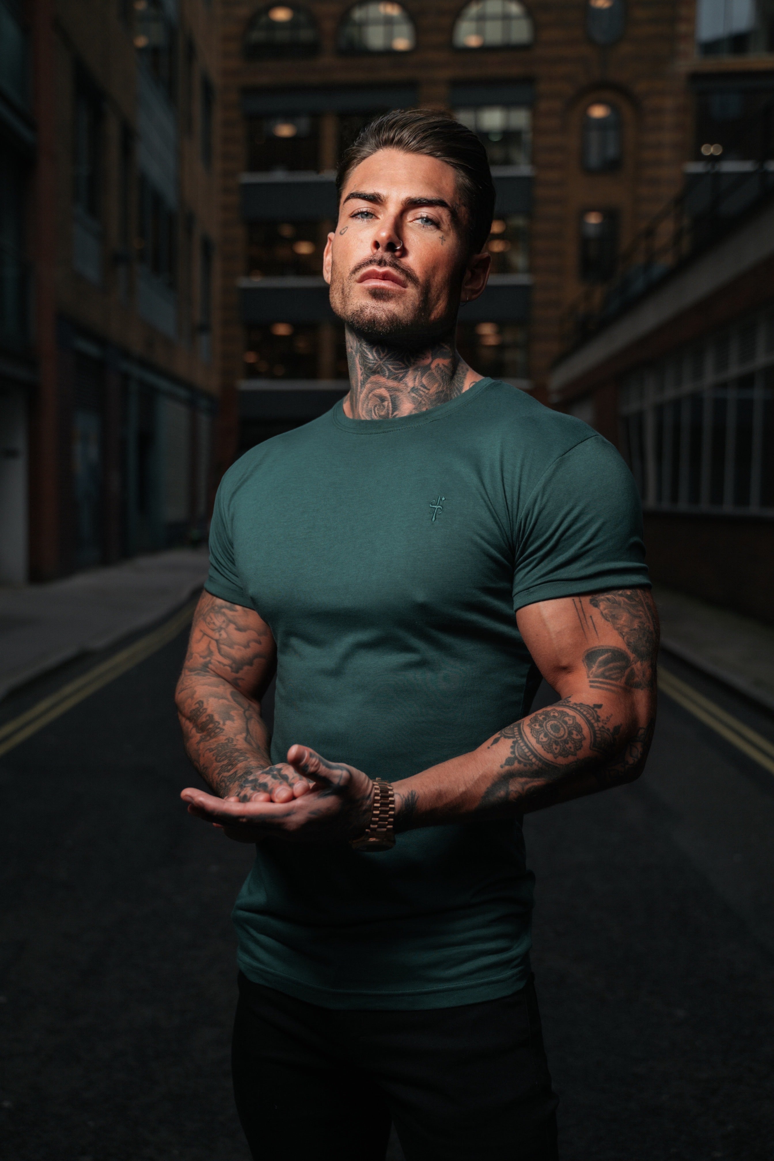 Forest Green Bamboo Crew with Tonal Embroidery - FSH920