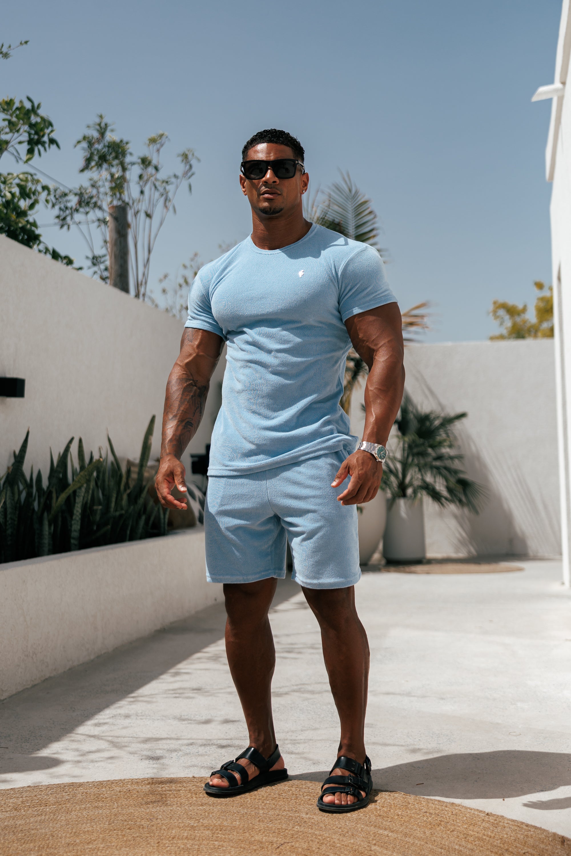 Light Blue Towelling Crew T Shirt - FSH660