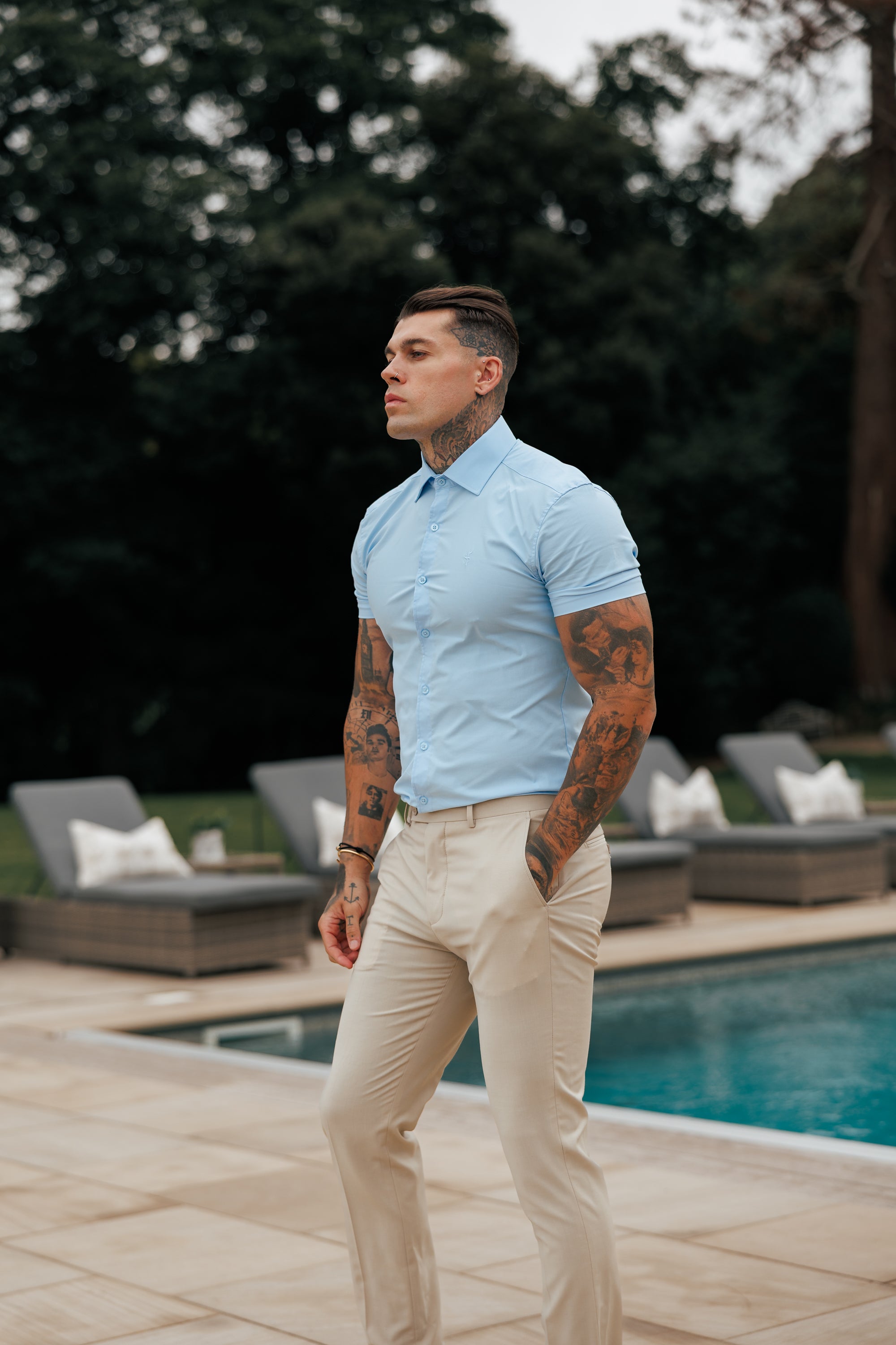Muscle Fit Advanced Stretch Powder Blue Short Sleeve with Cutaway Collar - FS1162