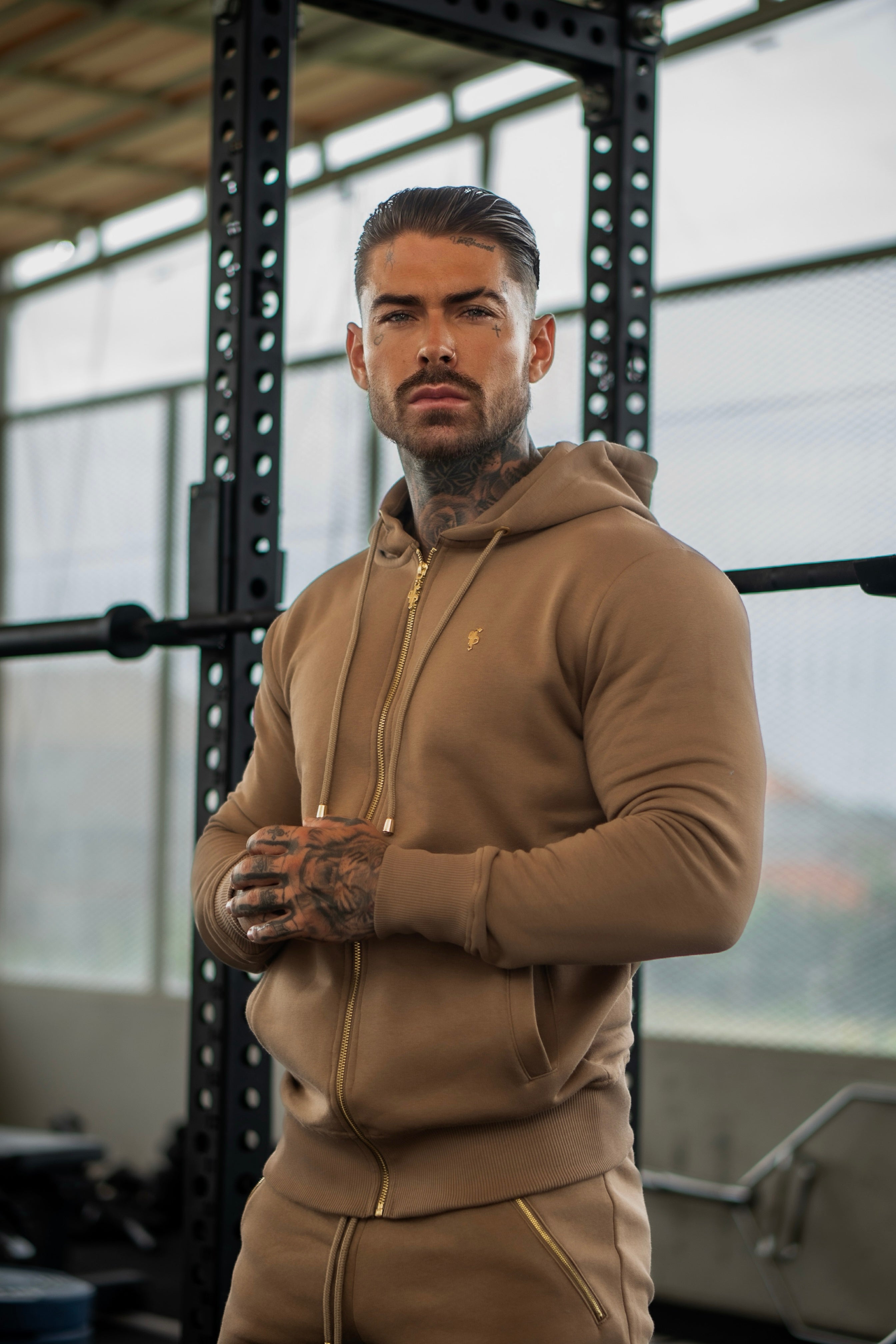 Taupe / Gold Full Zip Hoodie with Pockets - FSH1248