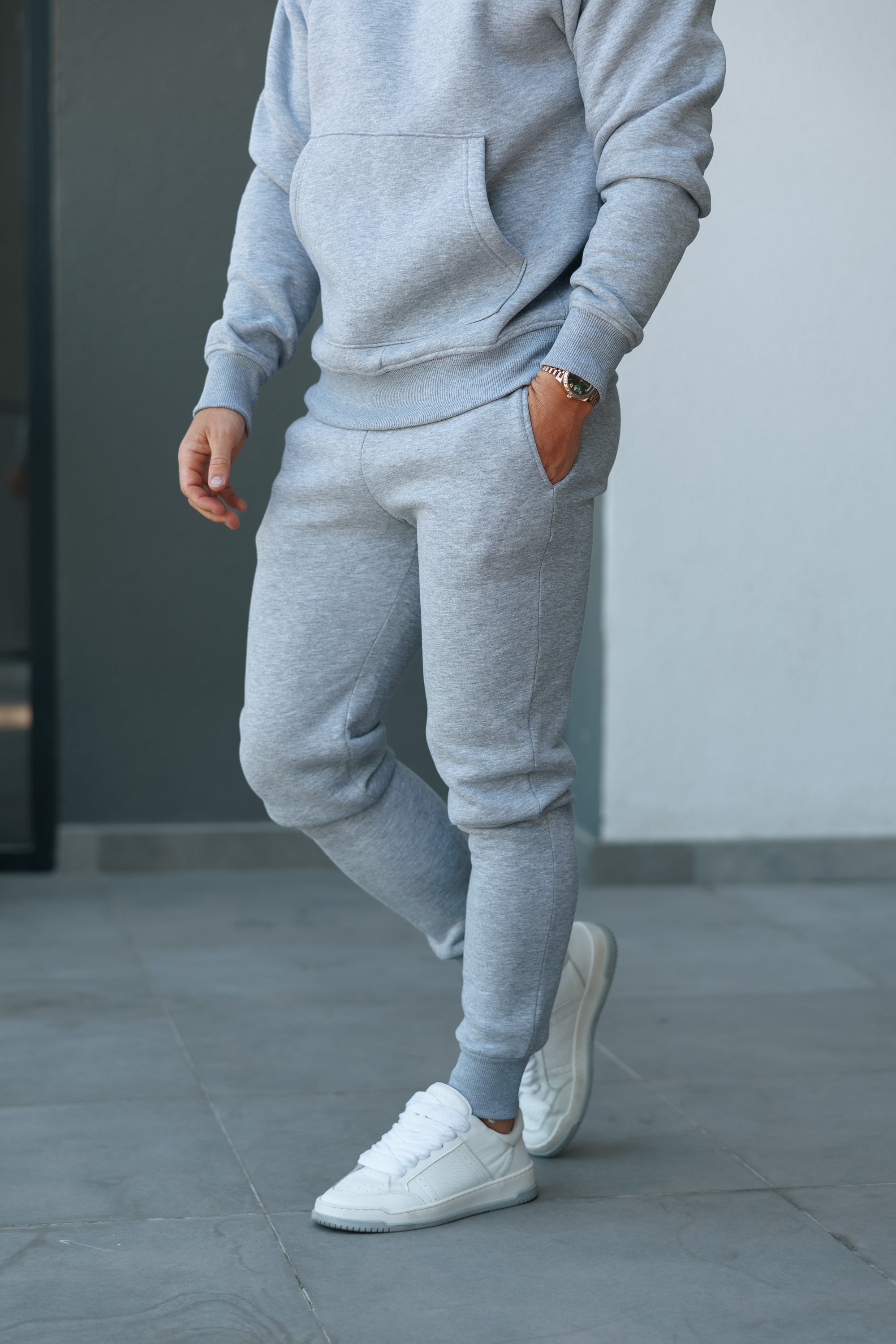 Light Marl Grey Oversized Hoodie With Functional FS Stud - FSR003