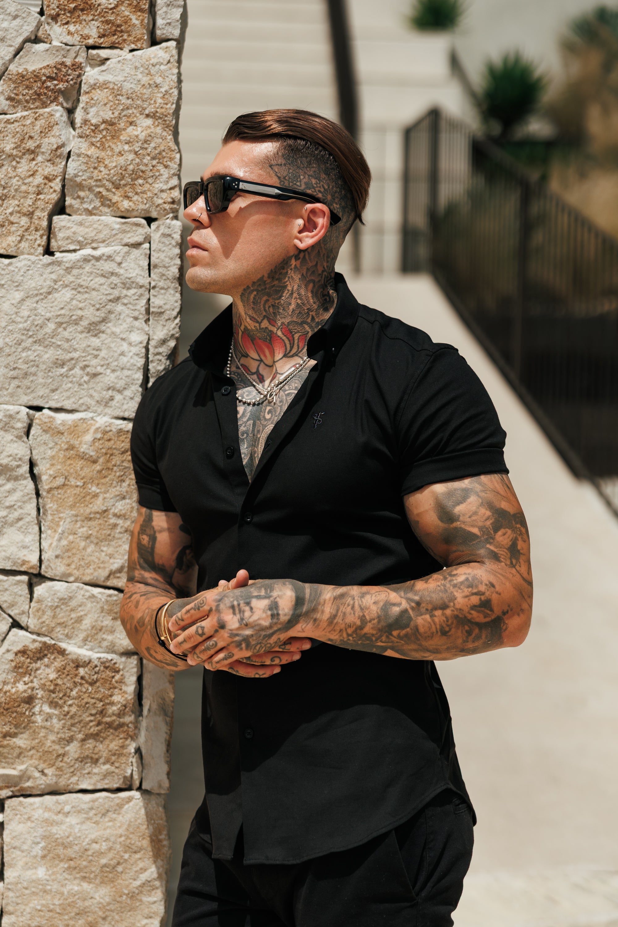Classic Stretch Oxford Short Sleeve Black - FS1013