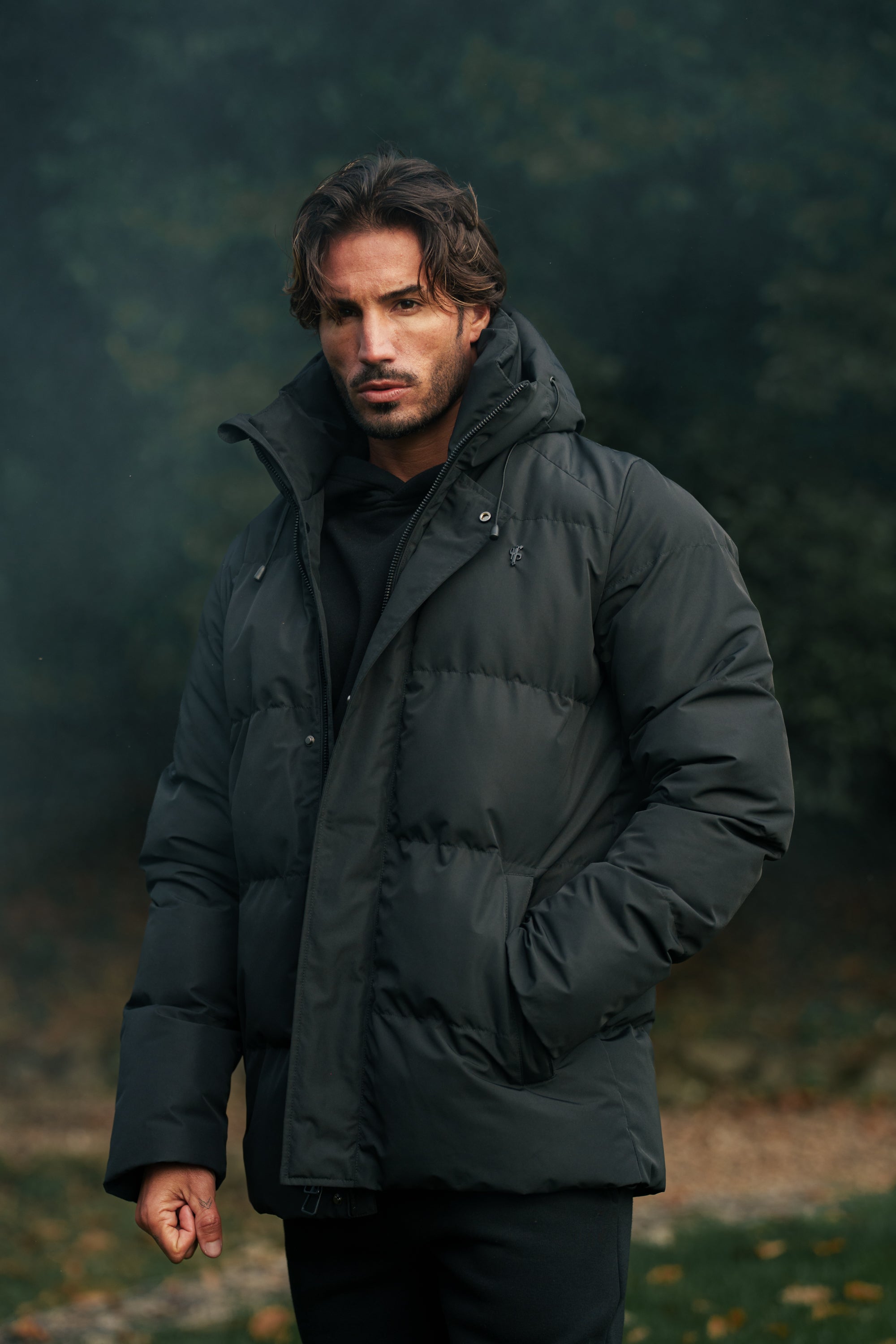 Black Padded Coat with Hood - FSN234