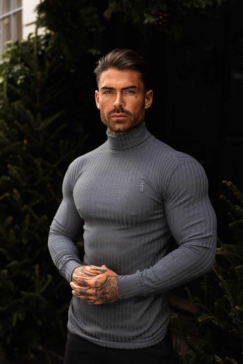 Father Sons Classic Charcoal Ribbed Knit Roll-neck Jumper - FSH954