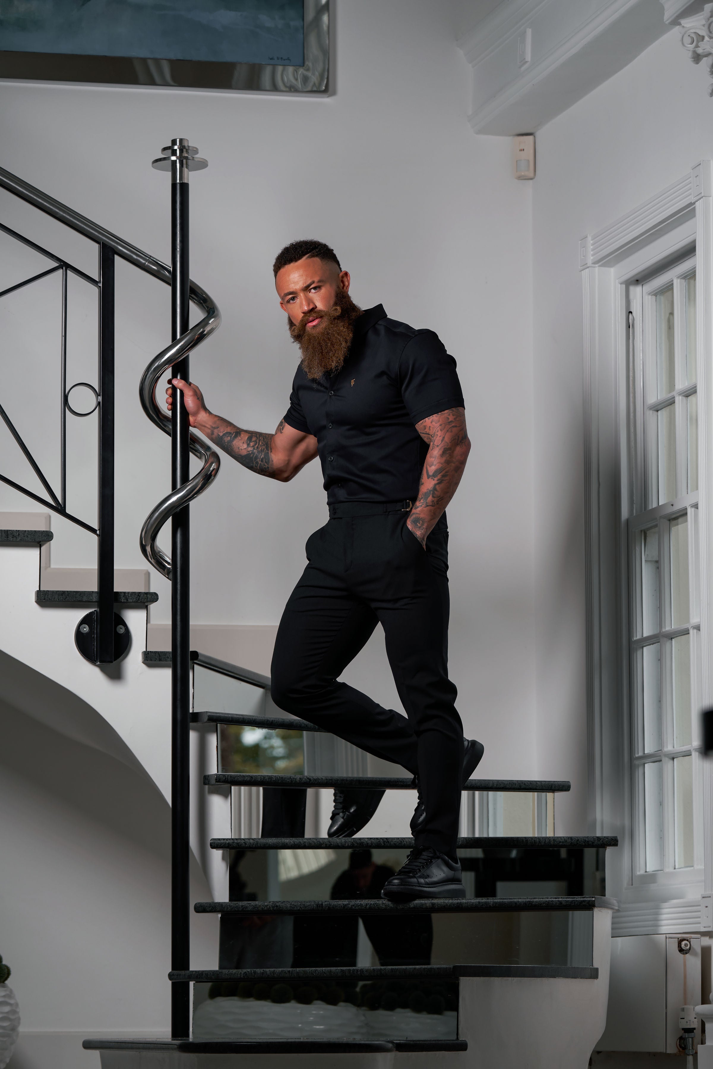 Slim Formal Black Stretch Trousers With Gold Waist Adjusters - FST036