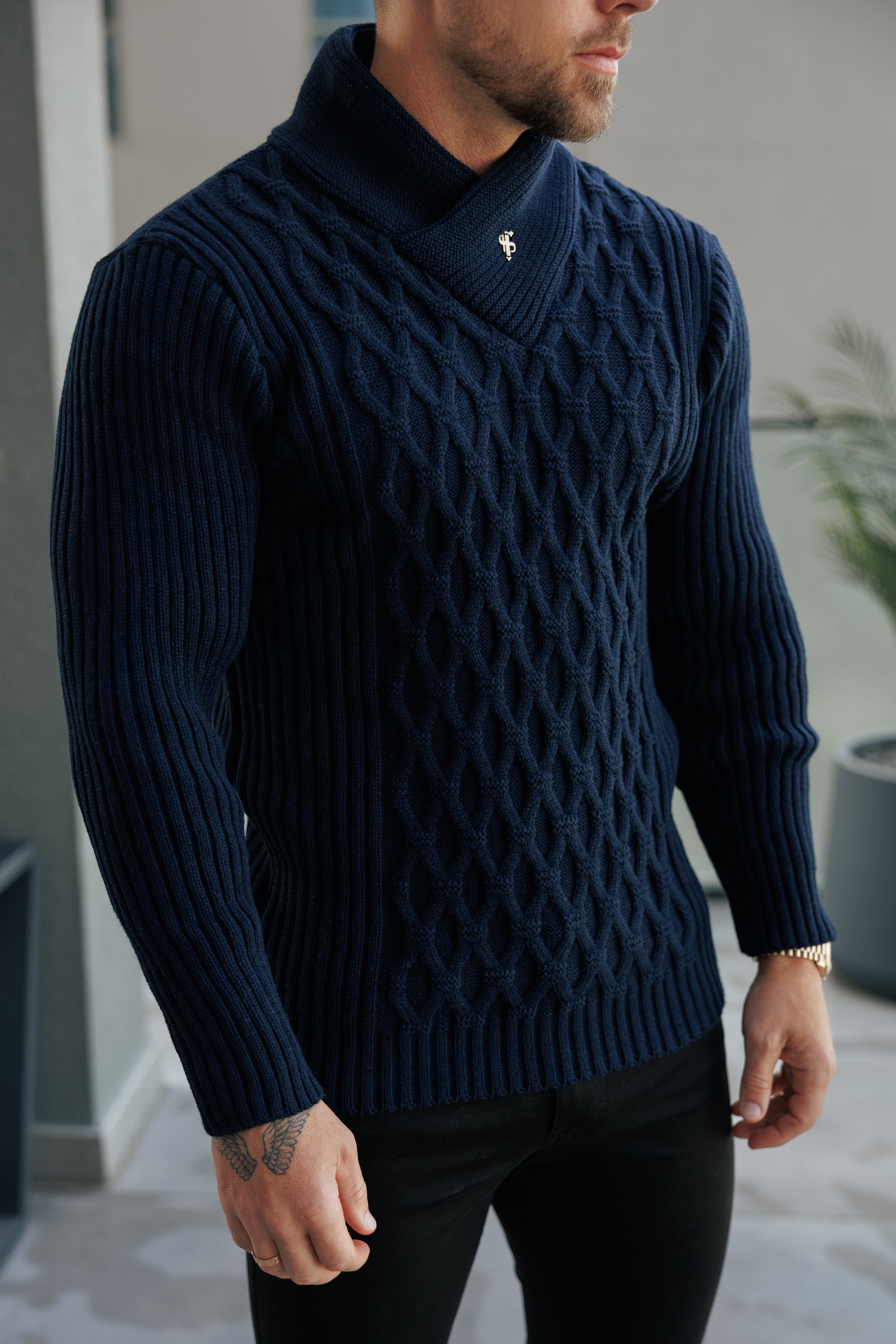 Chunky Cable Knit Navy Jumper - FSJ060