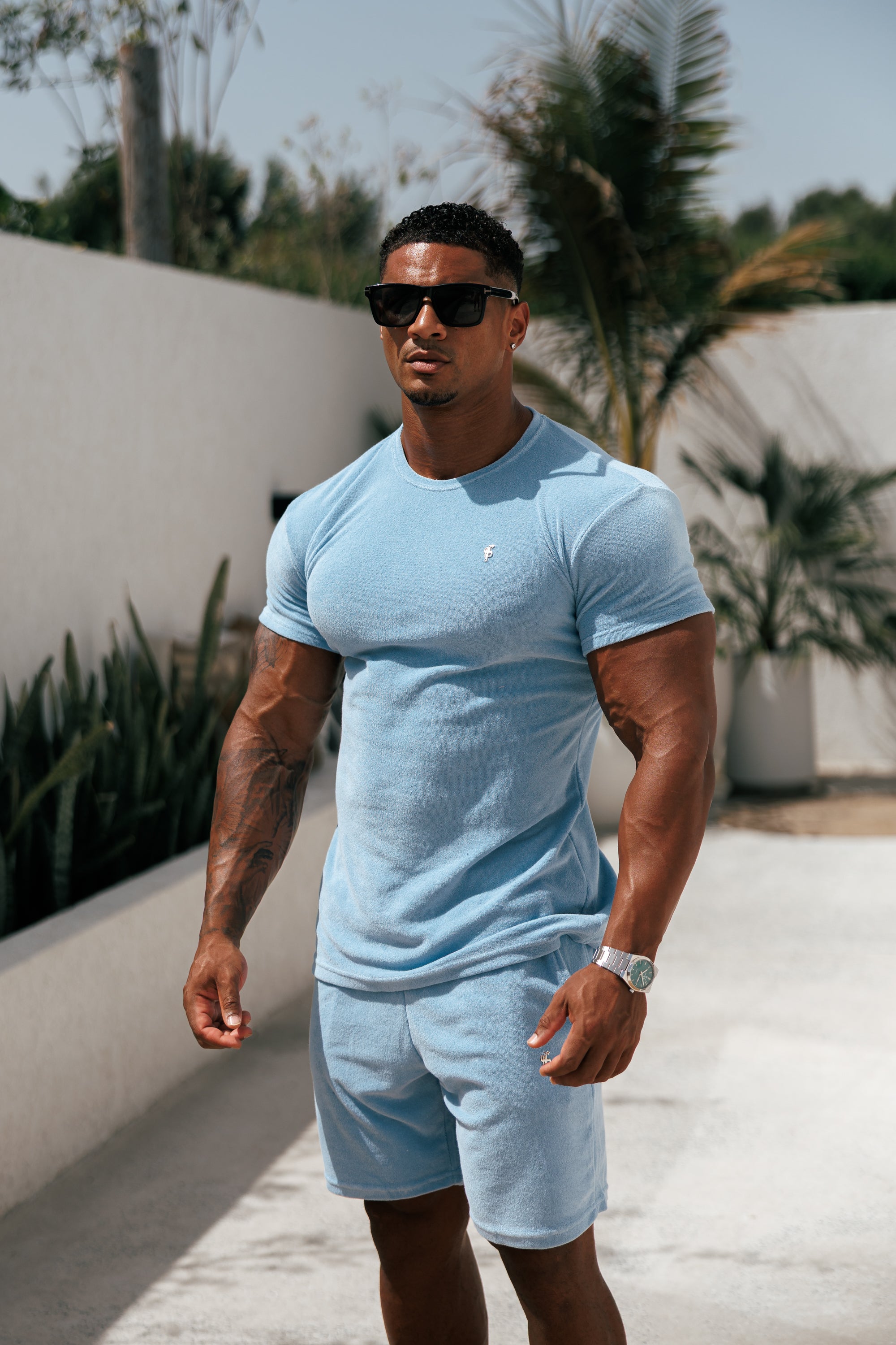 Light Blue Towelling Crew T Shirt - FSH660