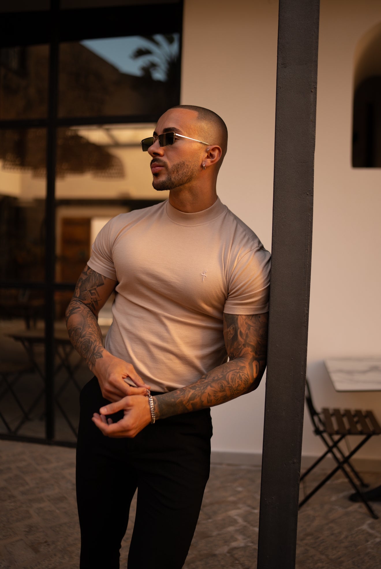 Ribbed High Neck Crew Short Sleeve Baby Blue