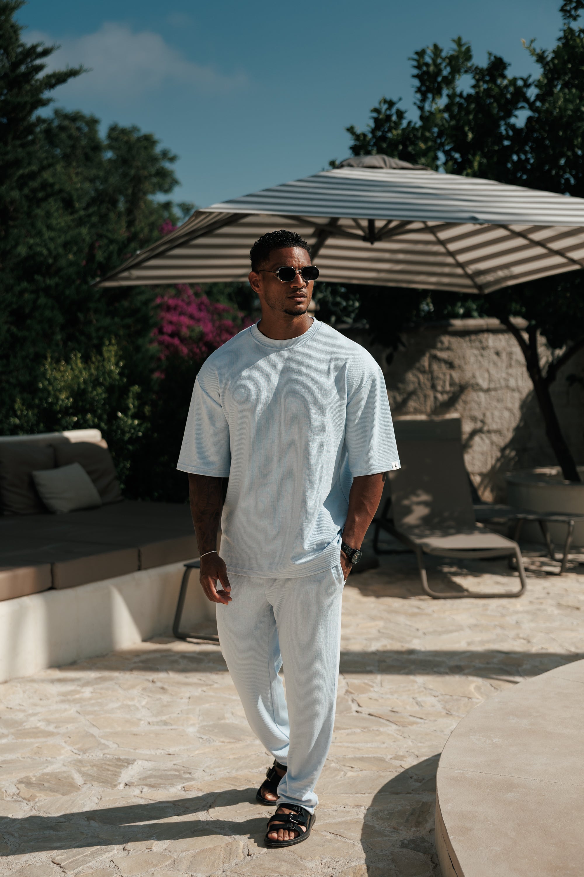 Jersey Cord Light Blue Oversized T-Shirt - FSR106