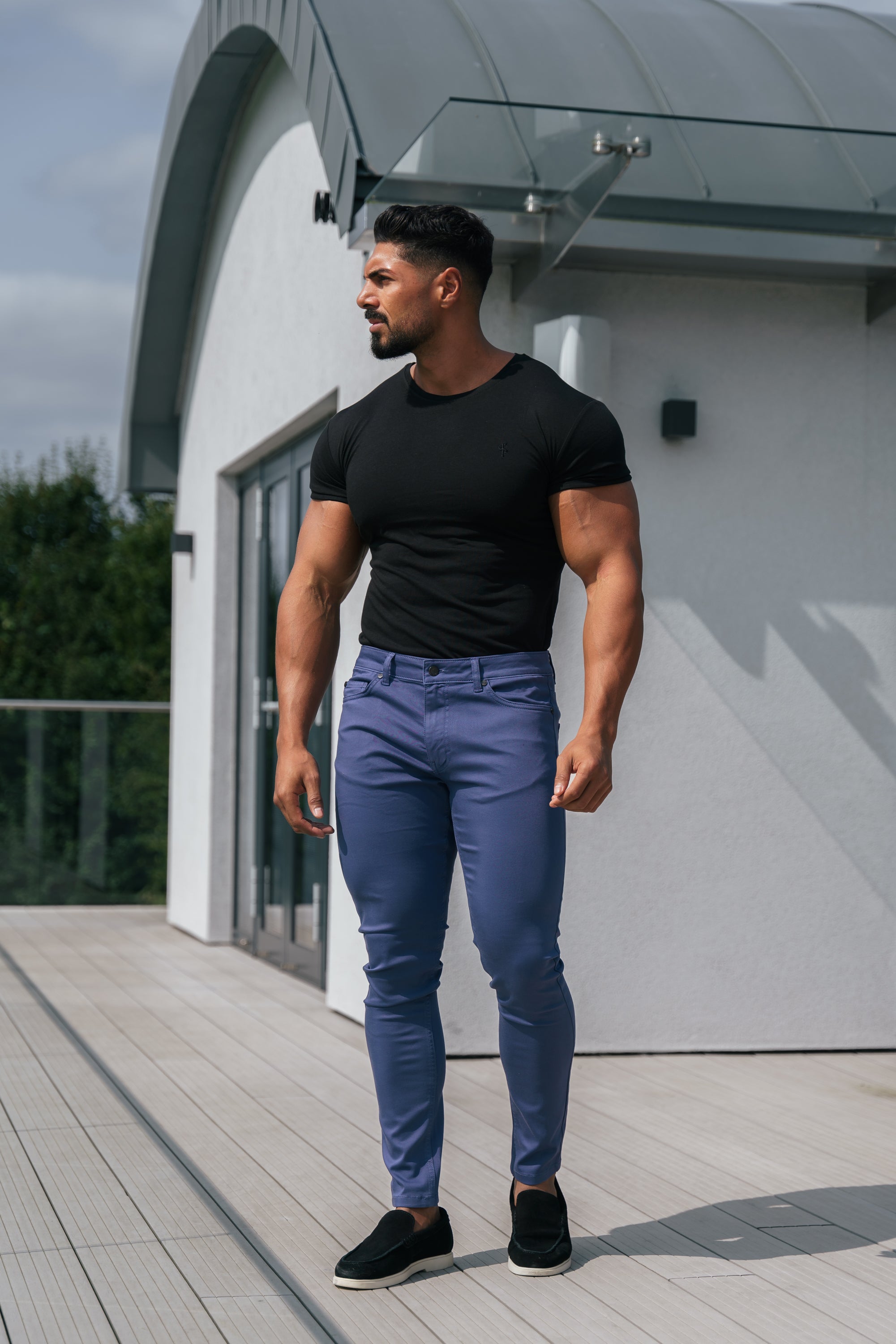 Slim Stretch Light Navy Sateen Trousers - FSH1148