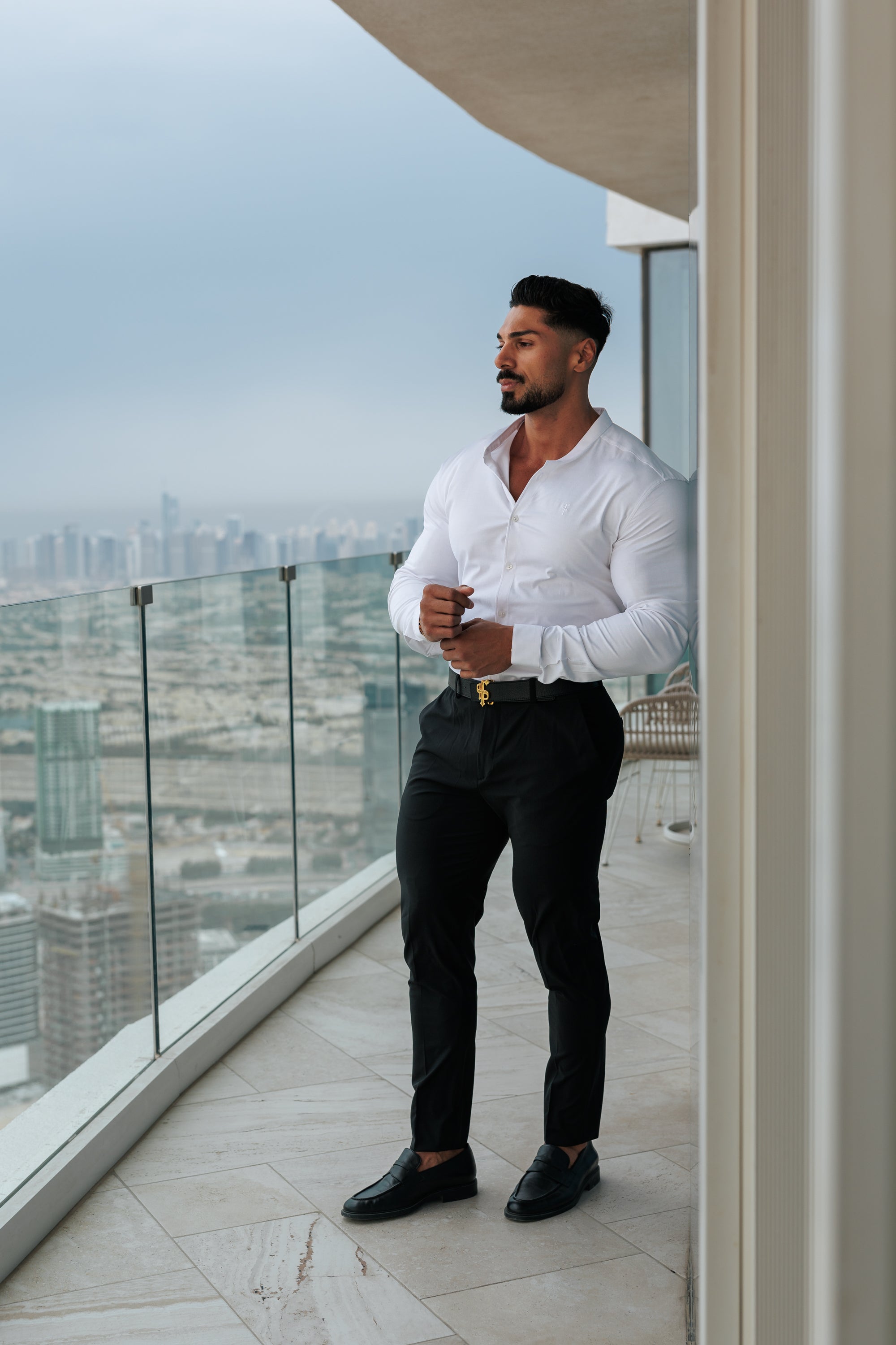 Super Slim Stretch Classic Oxford White Grandad Collar - FS732