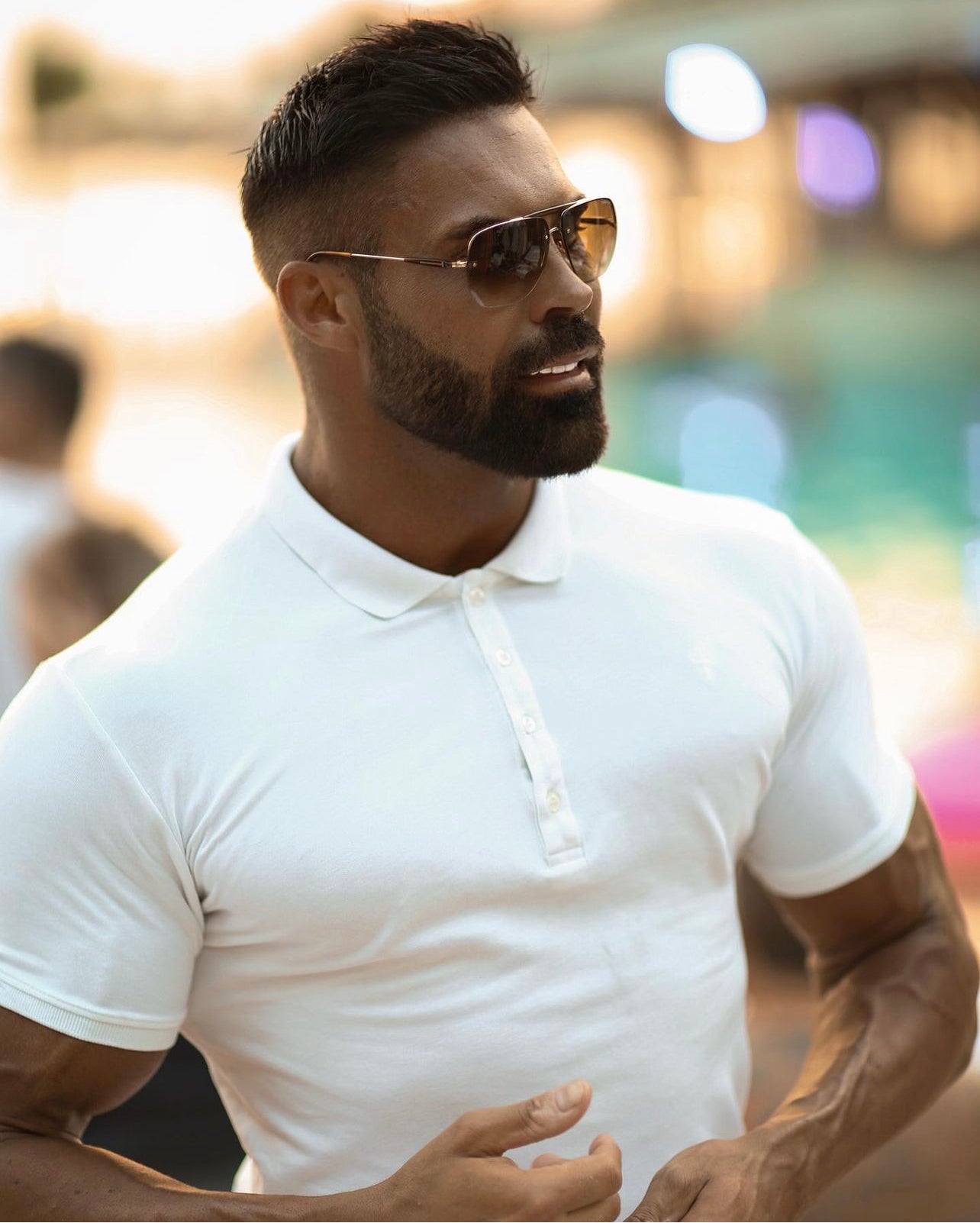 Classic White Polo Shirt with Tonal Button and Embroidery - FSH874