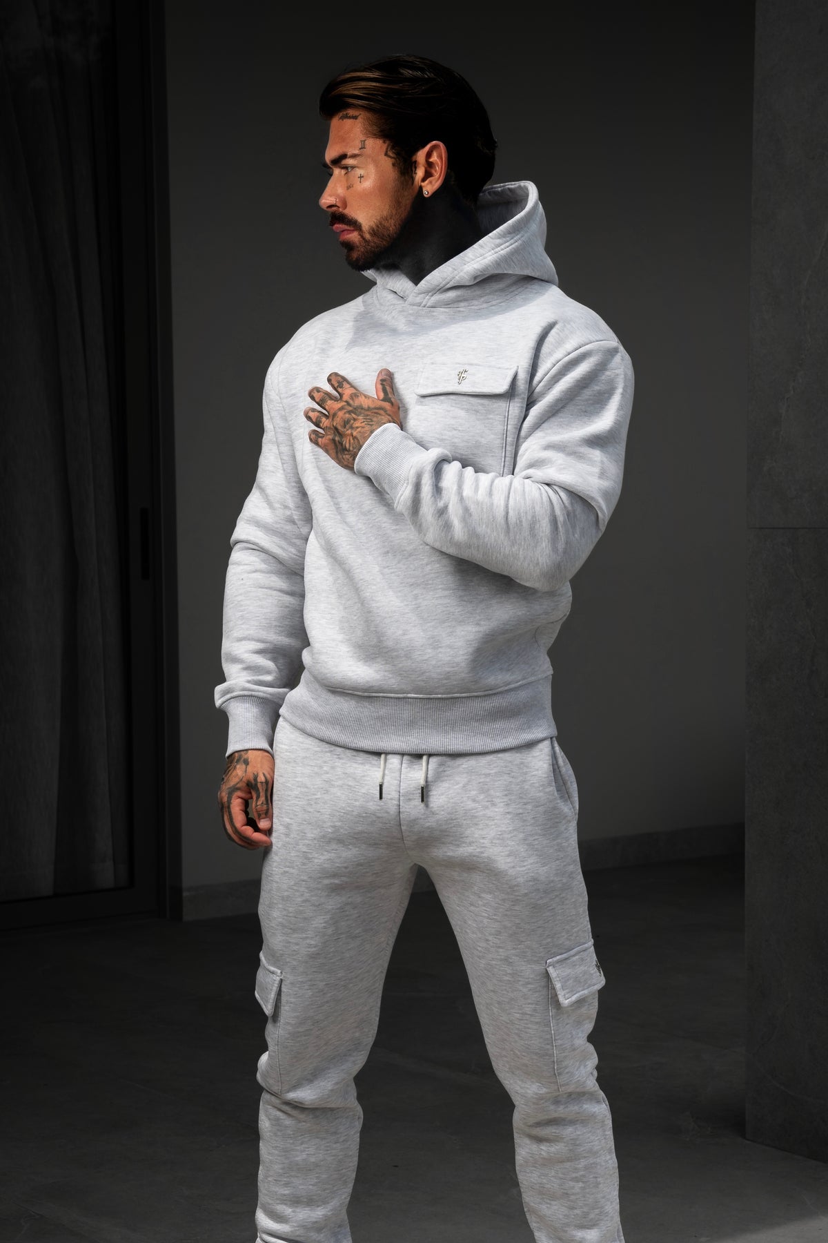 Grey Melange / Silver Cargo Hoodie - FSR032