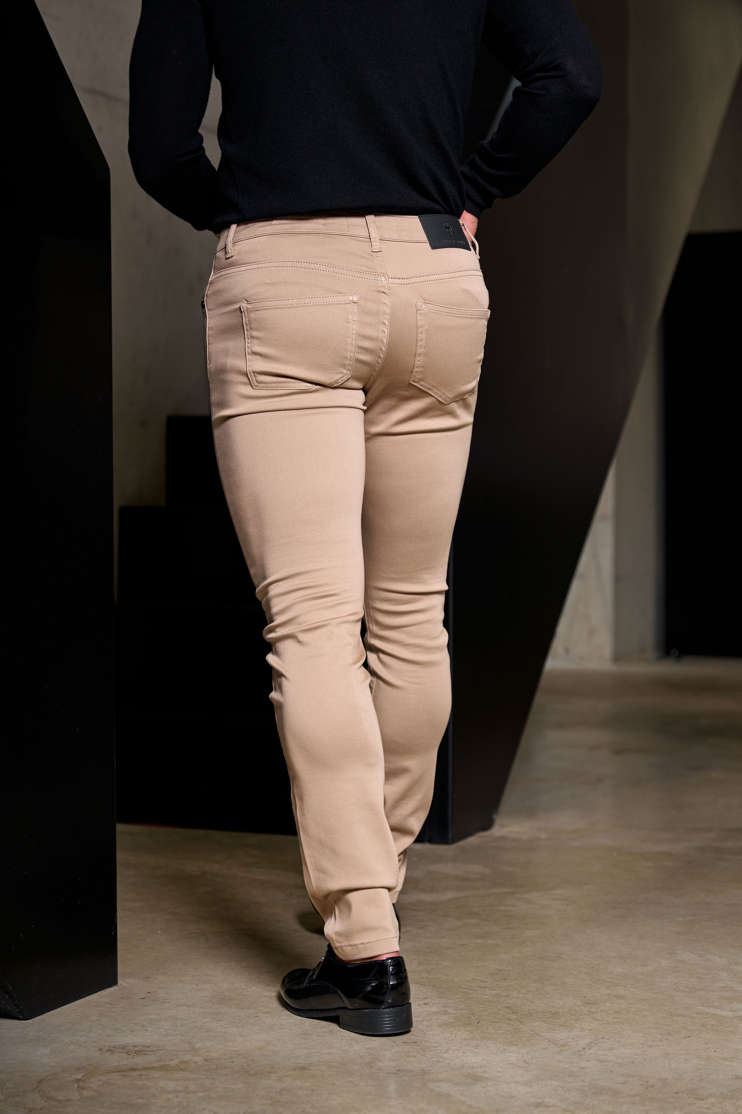 Slim Stretch Beige Relaxed Sateen Trousers - FSH1303