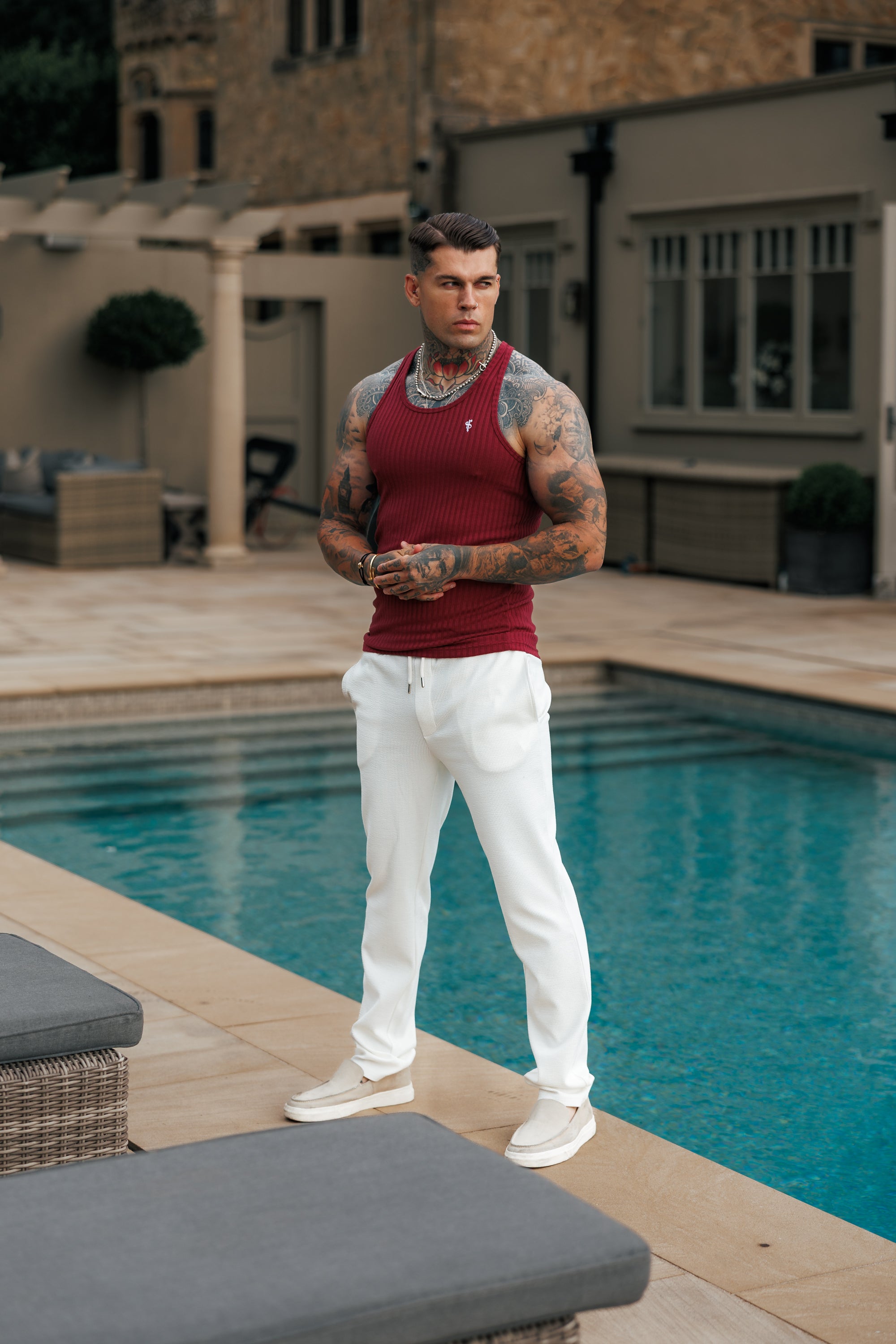 Burgundy / White Ribbed Knit Super Slim Vest - FSH1326