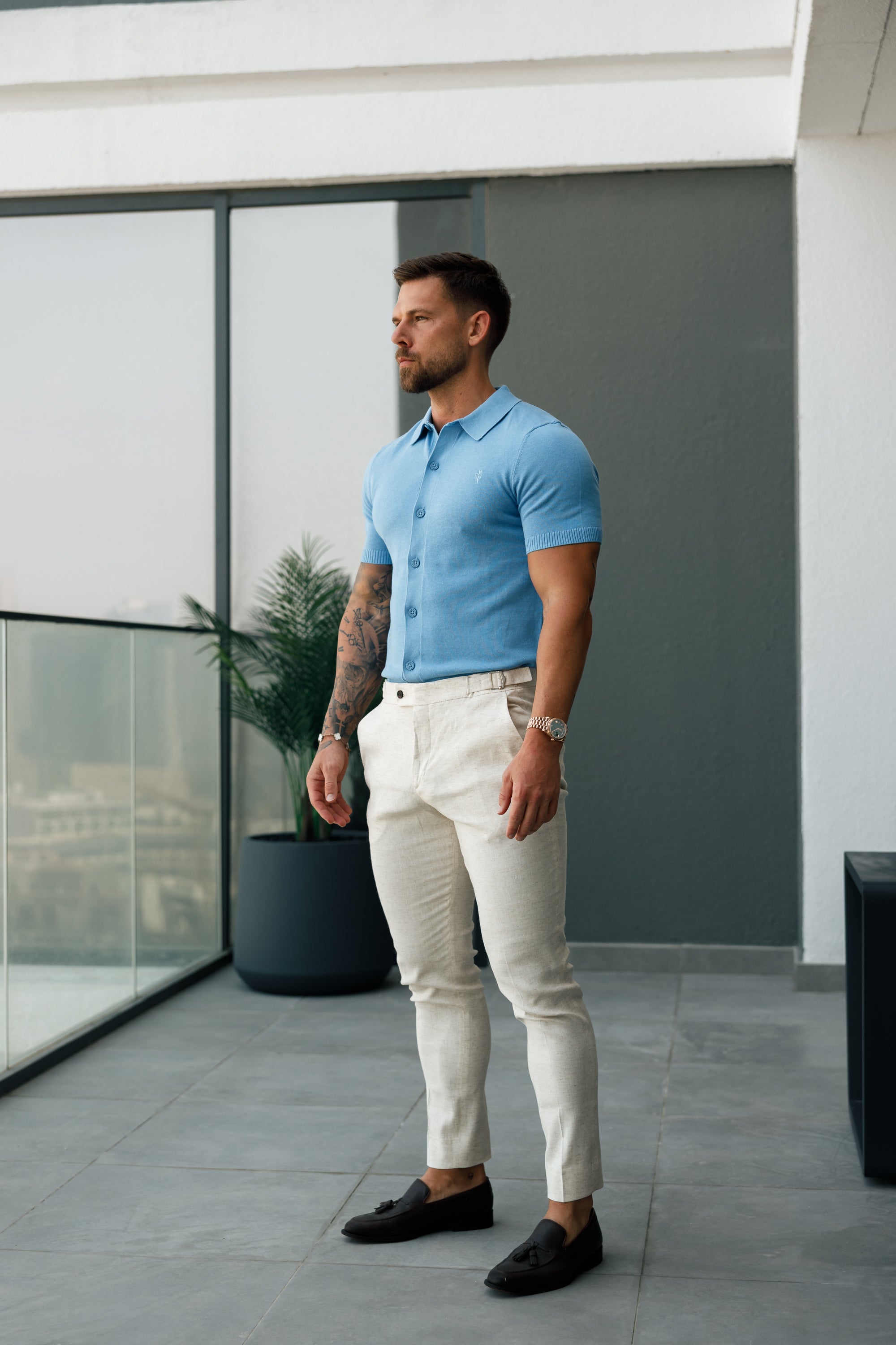 Slim Formal Cream Linen Trousers With Side Adjusters - FST020