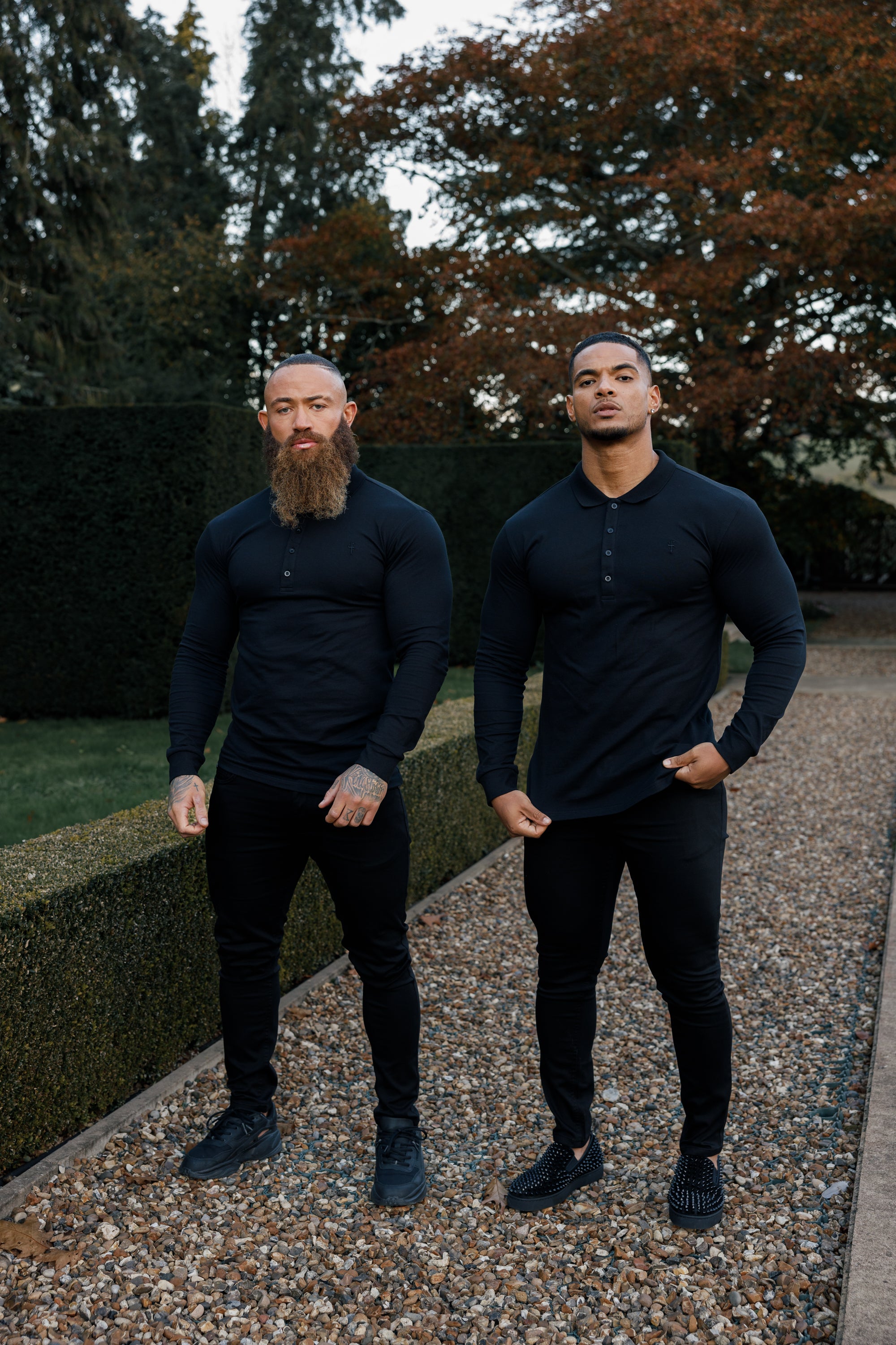 Classic Black Tonal Polo Long Sleeve Shirt - FSH857
