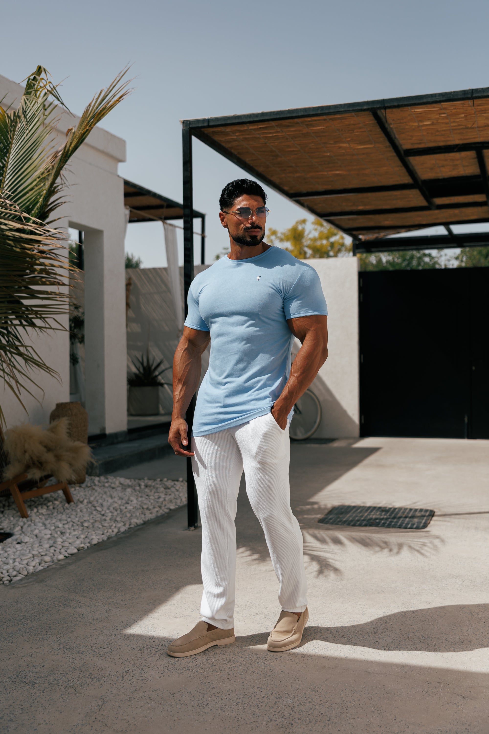 Jersey Cord Relaxed White Trousers - FSR013