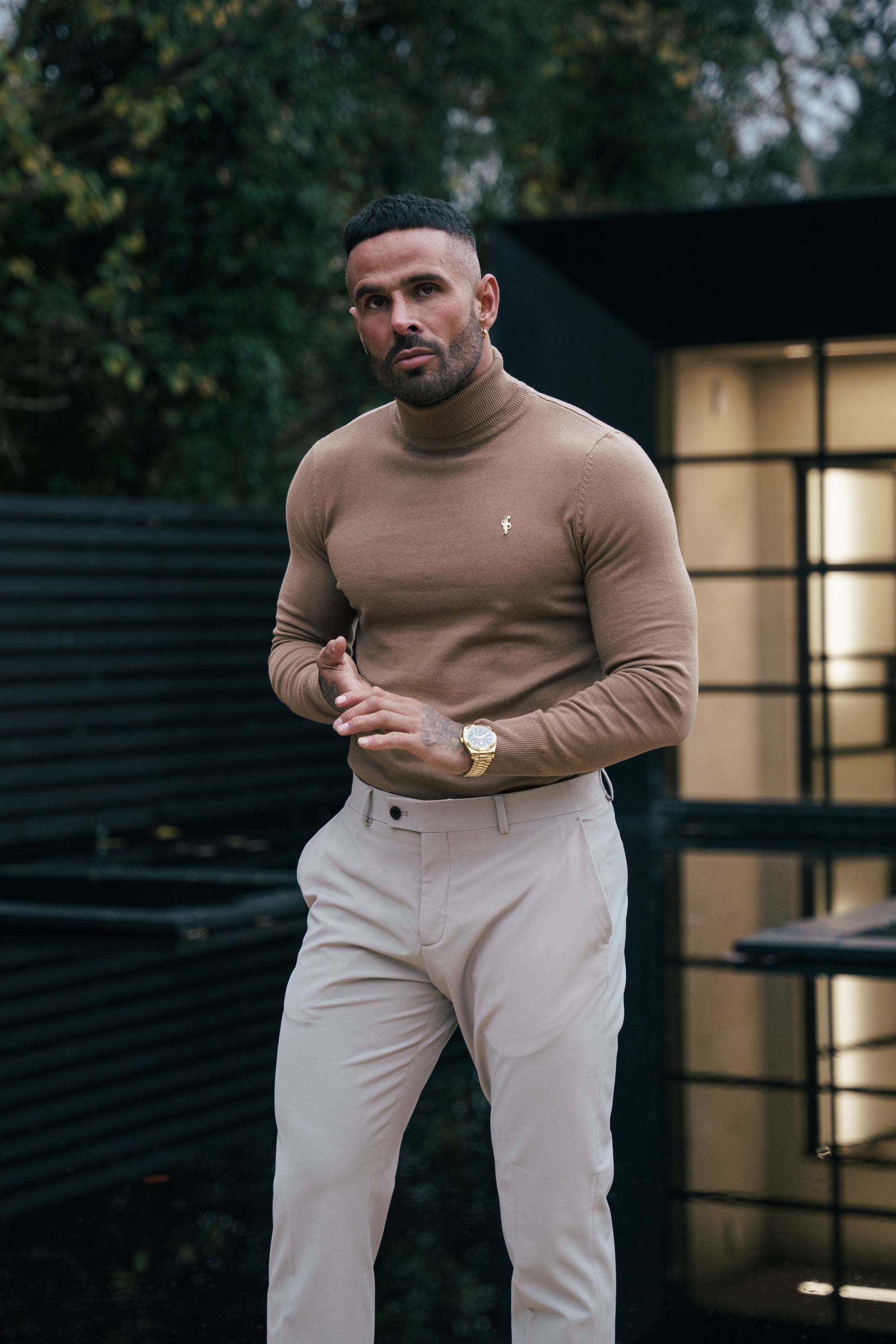 Camel Roll Neck Knitted Jumper With FS Branding - FSN202