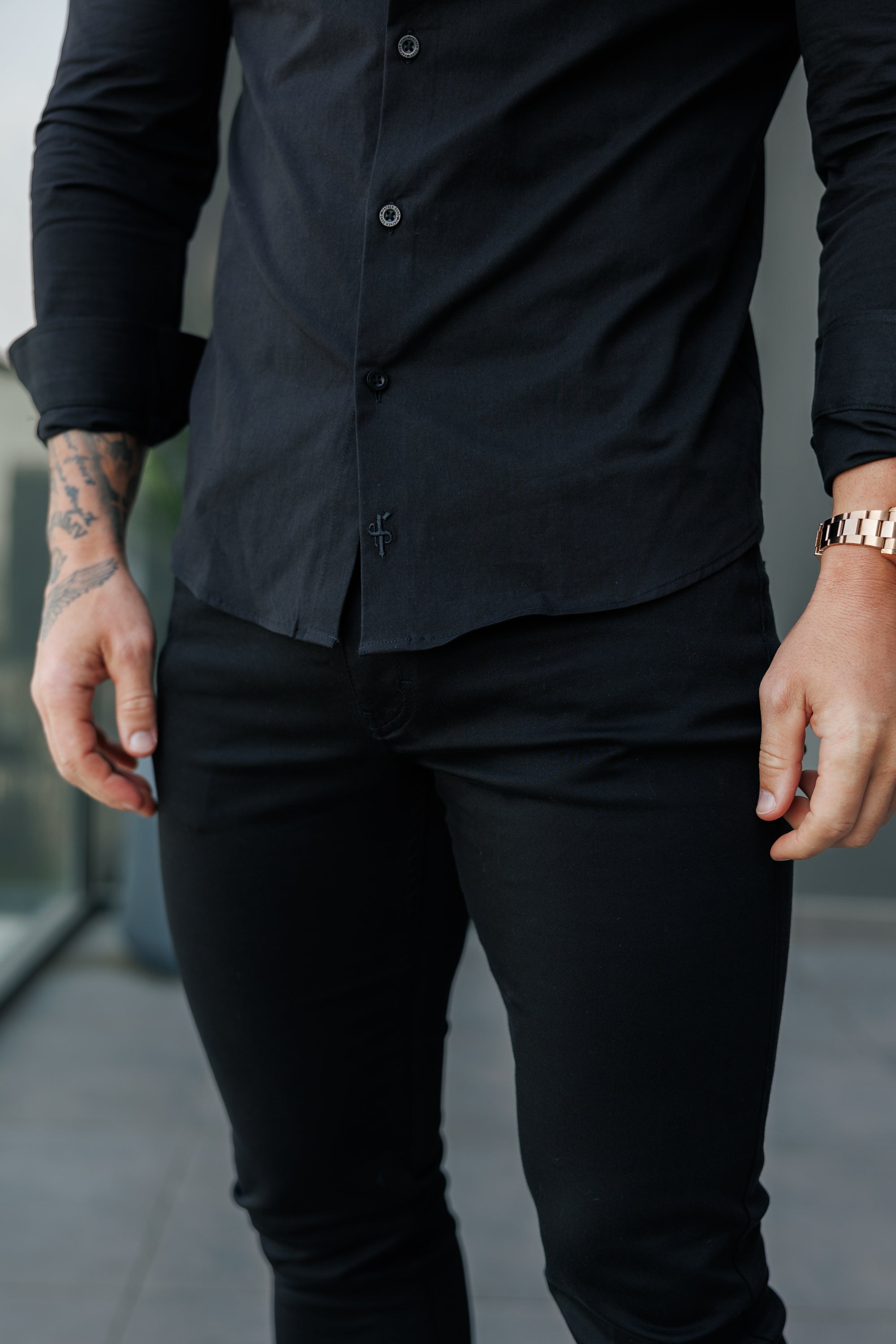 Classic Stretch LS Black with 2 Pockets and Flaps - FS1157