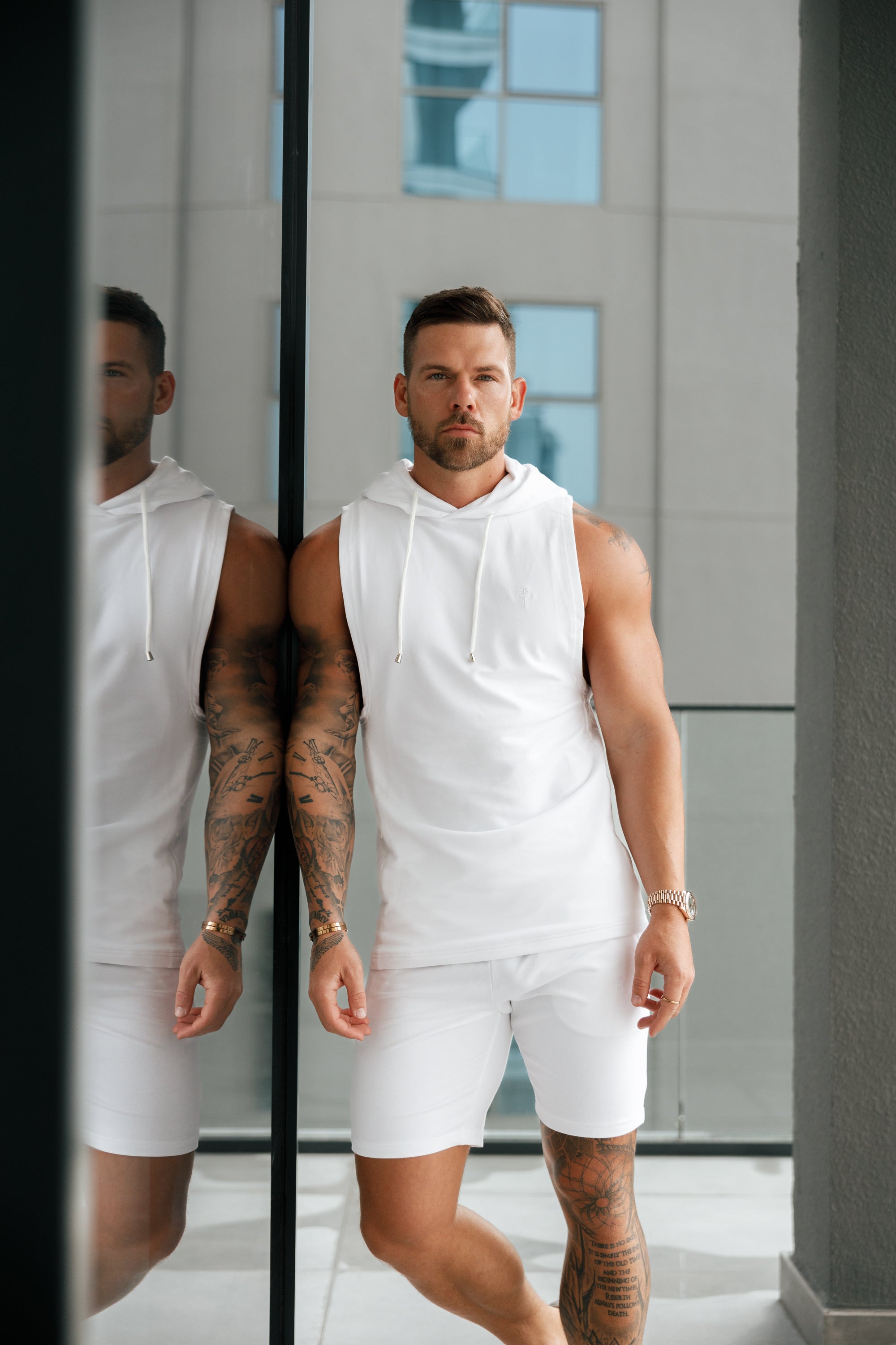 Sleeveless White Gym Hoodie - FSH897