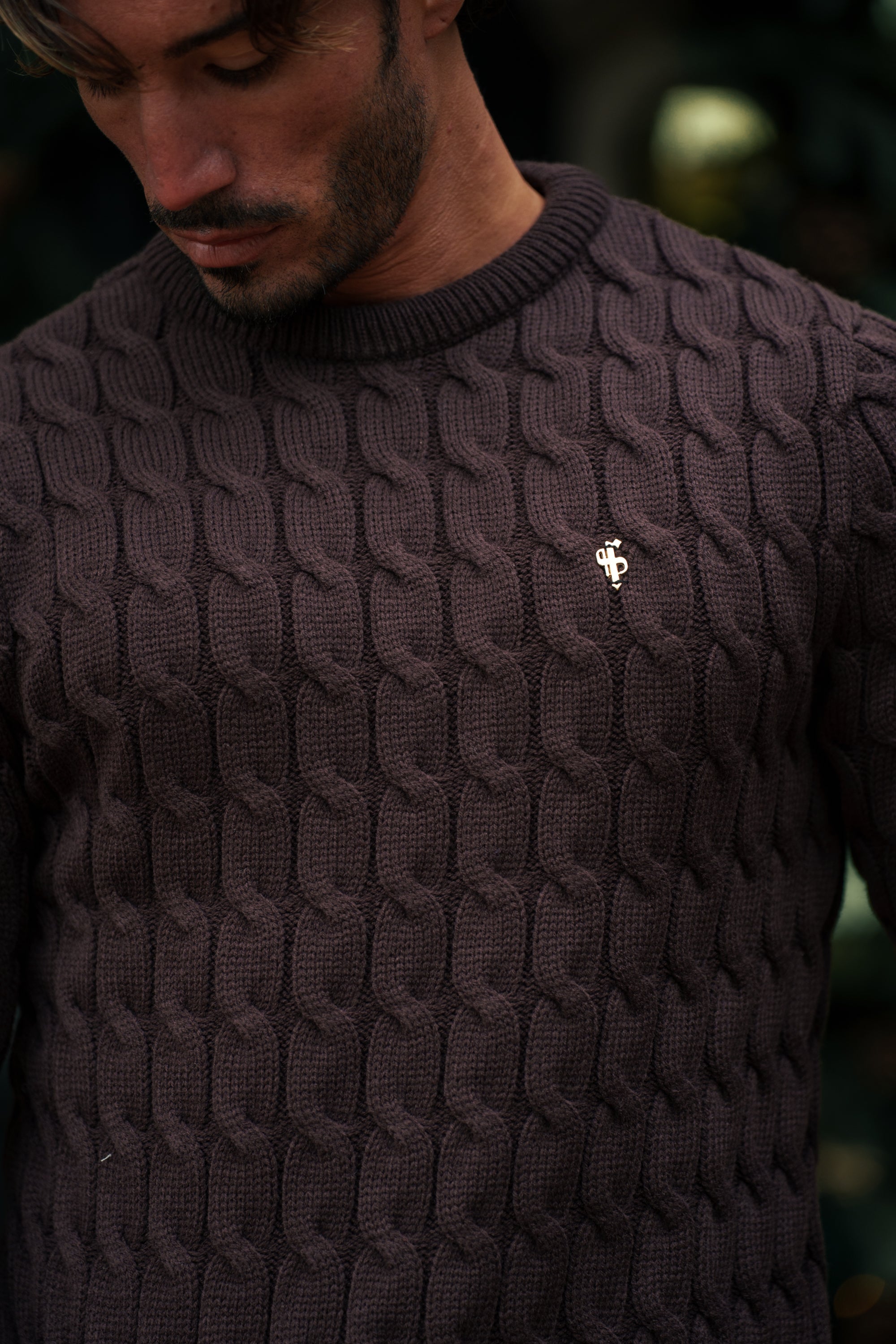Link Weave Knit Brown Crew Neck Jumper - FSJ141