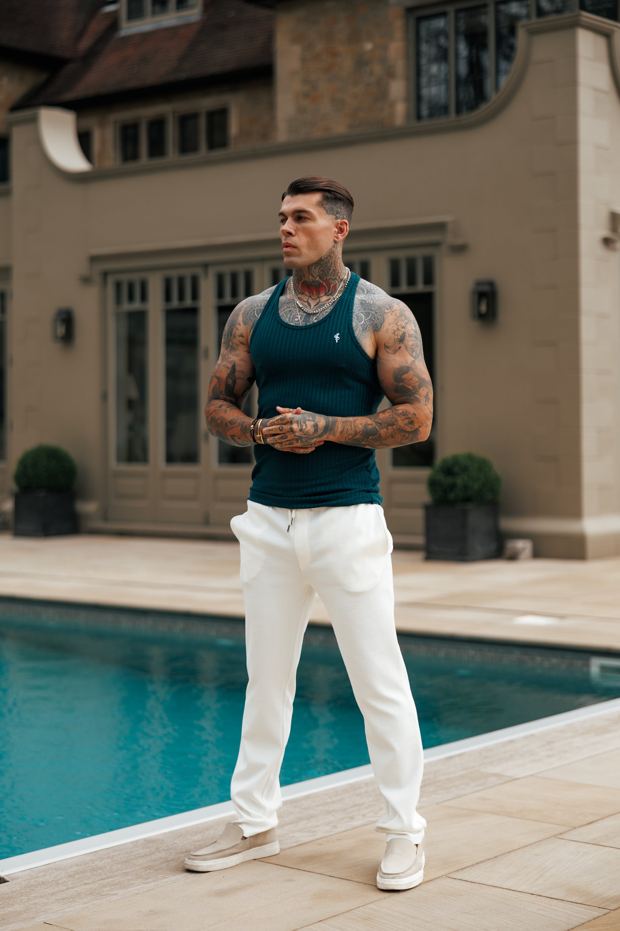 Forest Green / White Ribbed Knit Super Slim Vest - FSH1327