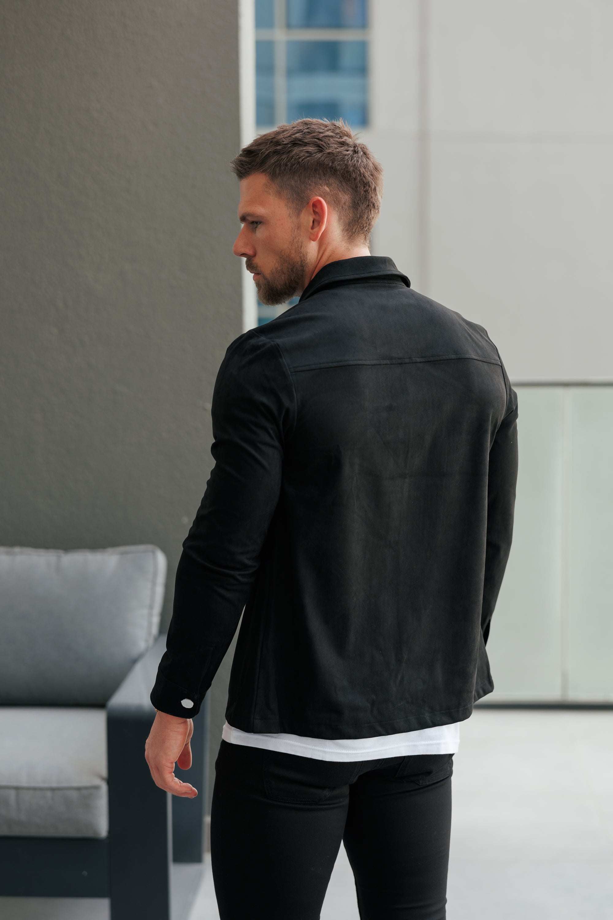 Suede Feel Button Up Jacket Black - FSN218