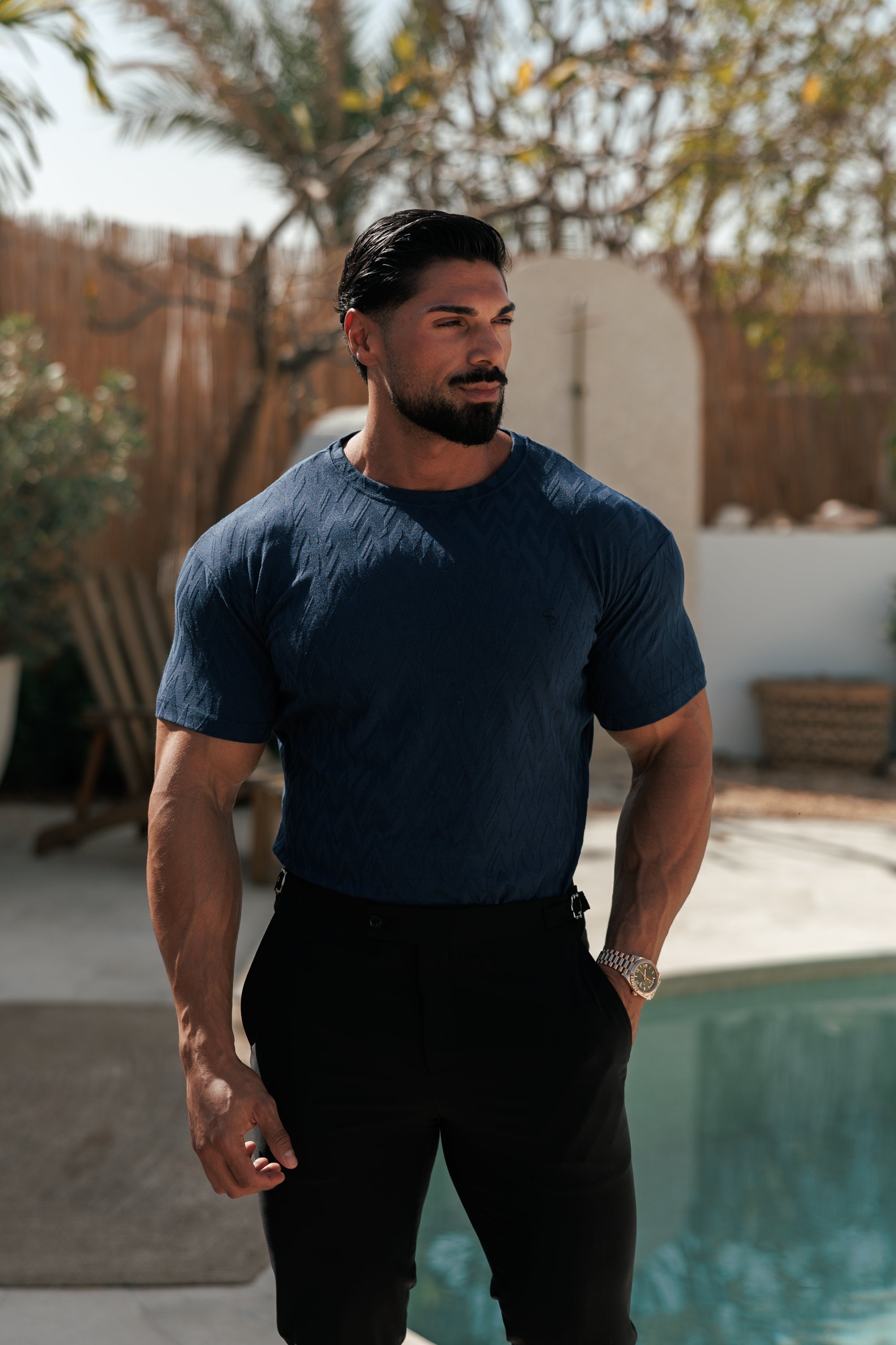 Regular Fit Jacquard Navy Chevron T-Shirt - FSR048