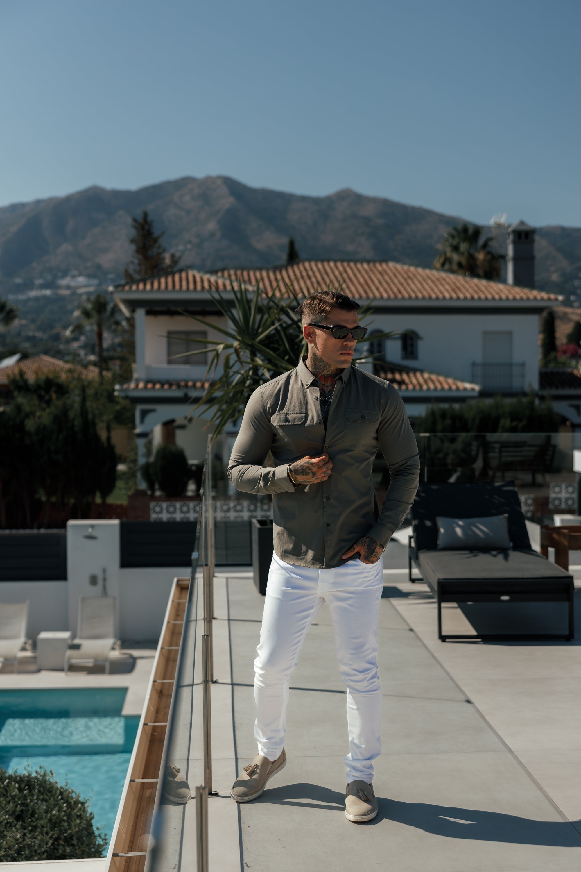 Classic Stretch LS Khaki with 2 Pockets and Flaps - FS1082