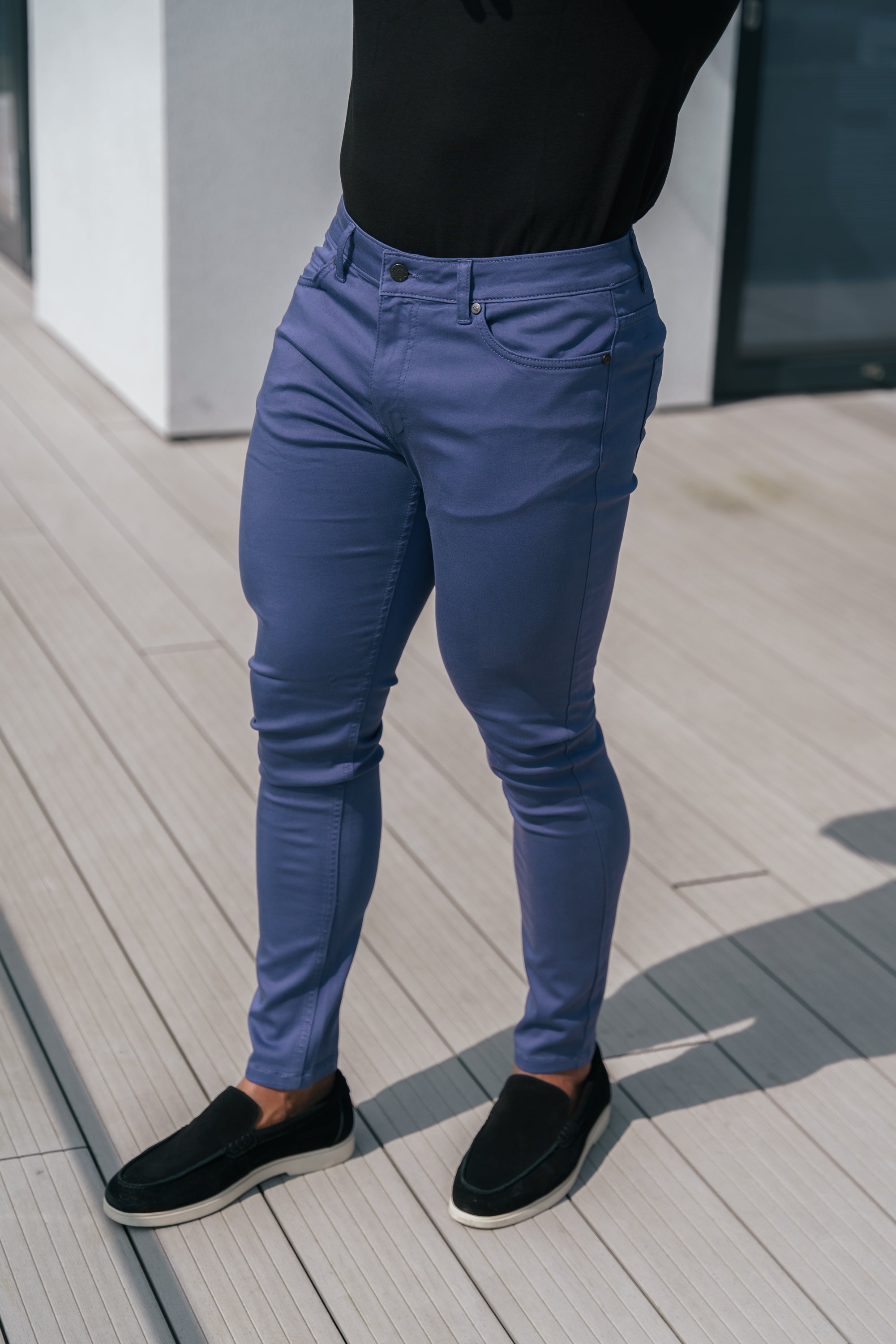 Slim Stretch Light Navy Sateen Trousers - FSH1148