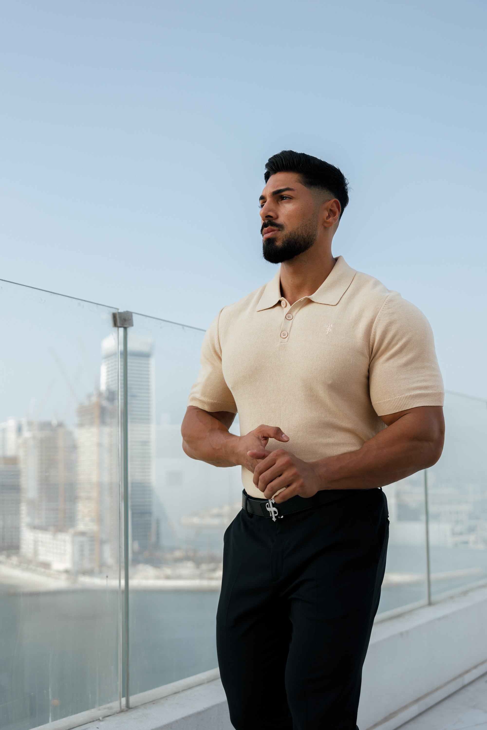 Classic Plain Beige Knitted Polo Short Sleeve - FSN111