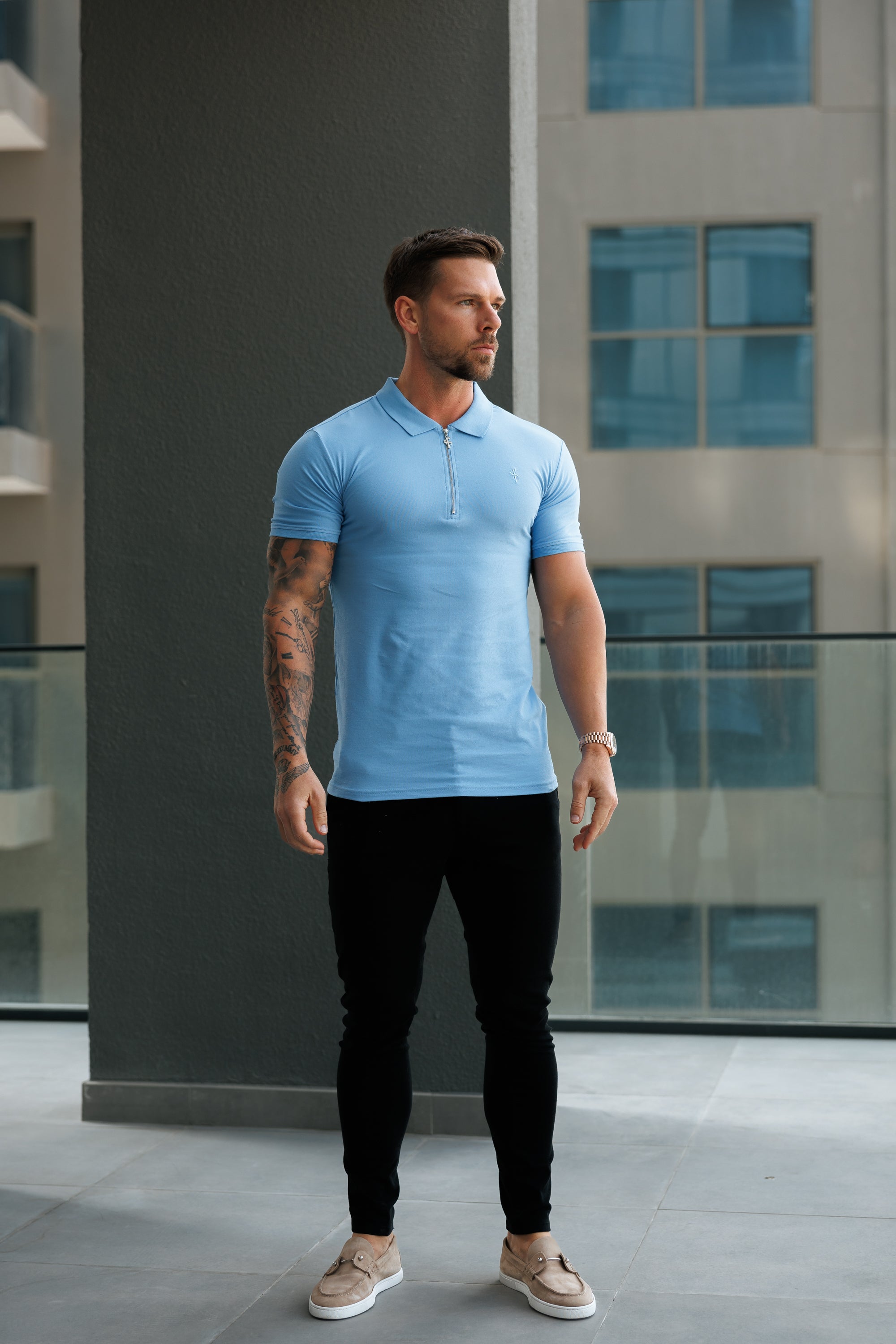 Classic Cornflower Zipped Polo Shirt - FSH1231