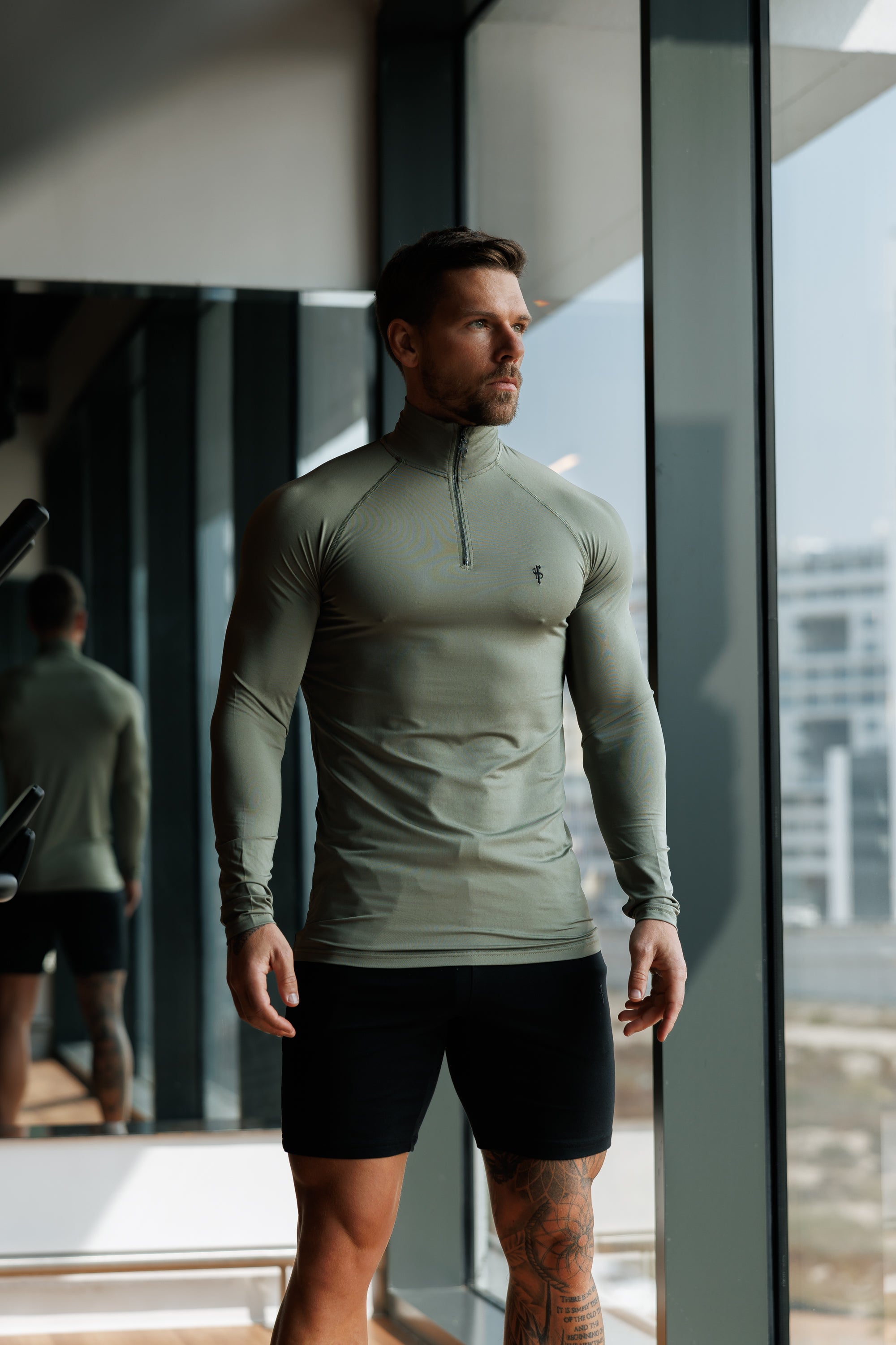 LS Olive Half Zip Gym Top - FSH1280