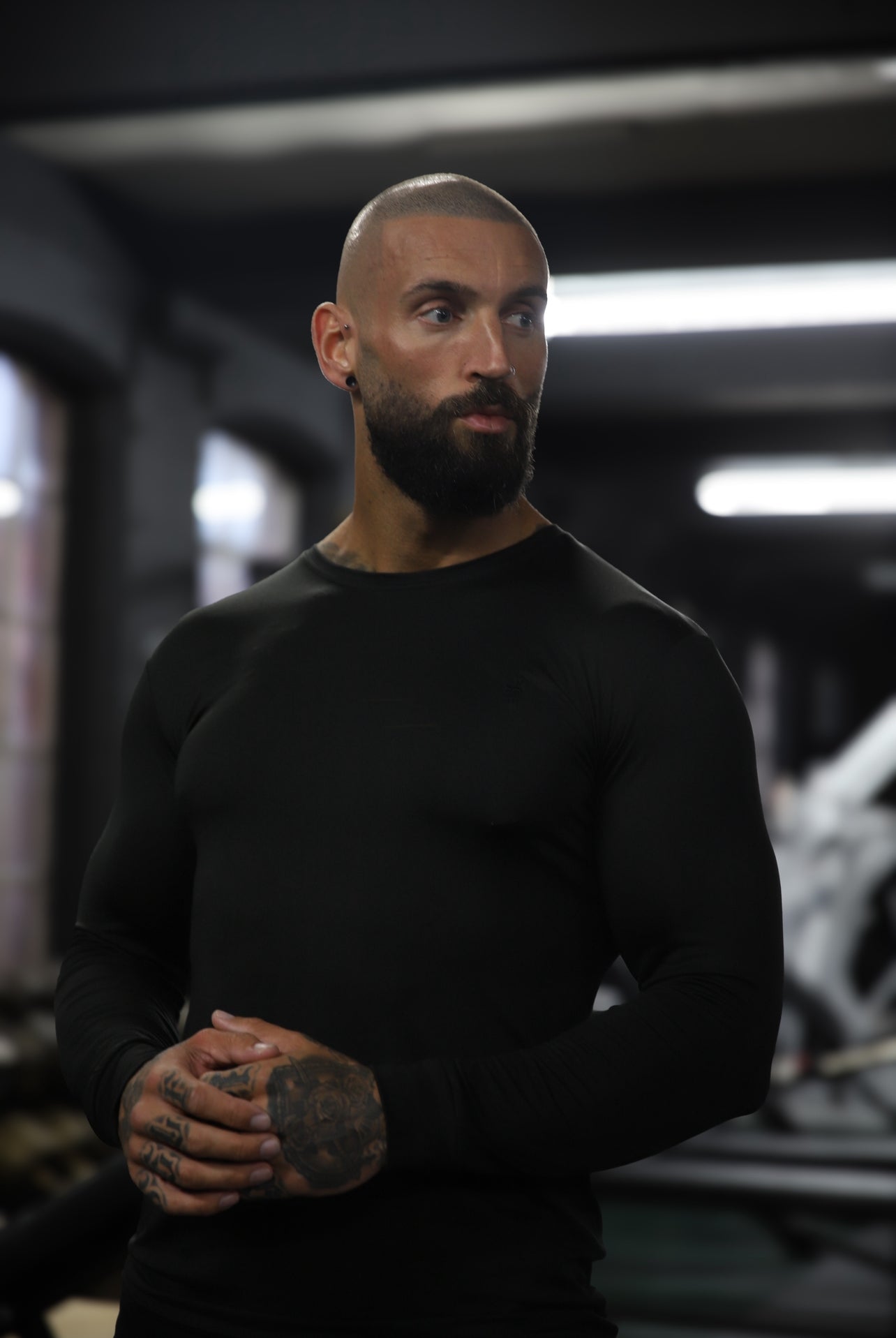 Long Sleeve Black Tonal Gym Crew Top - FSH884