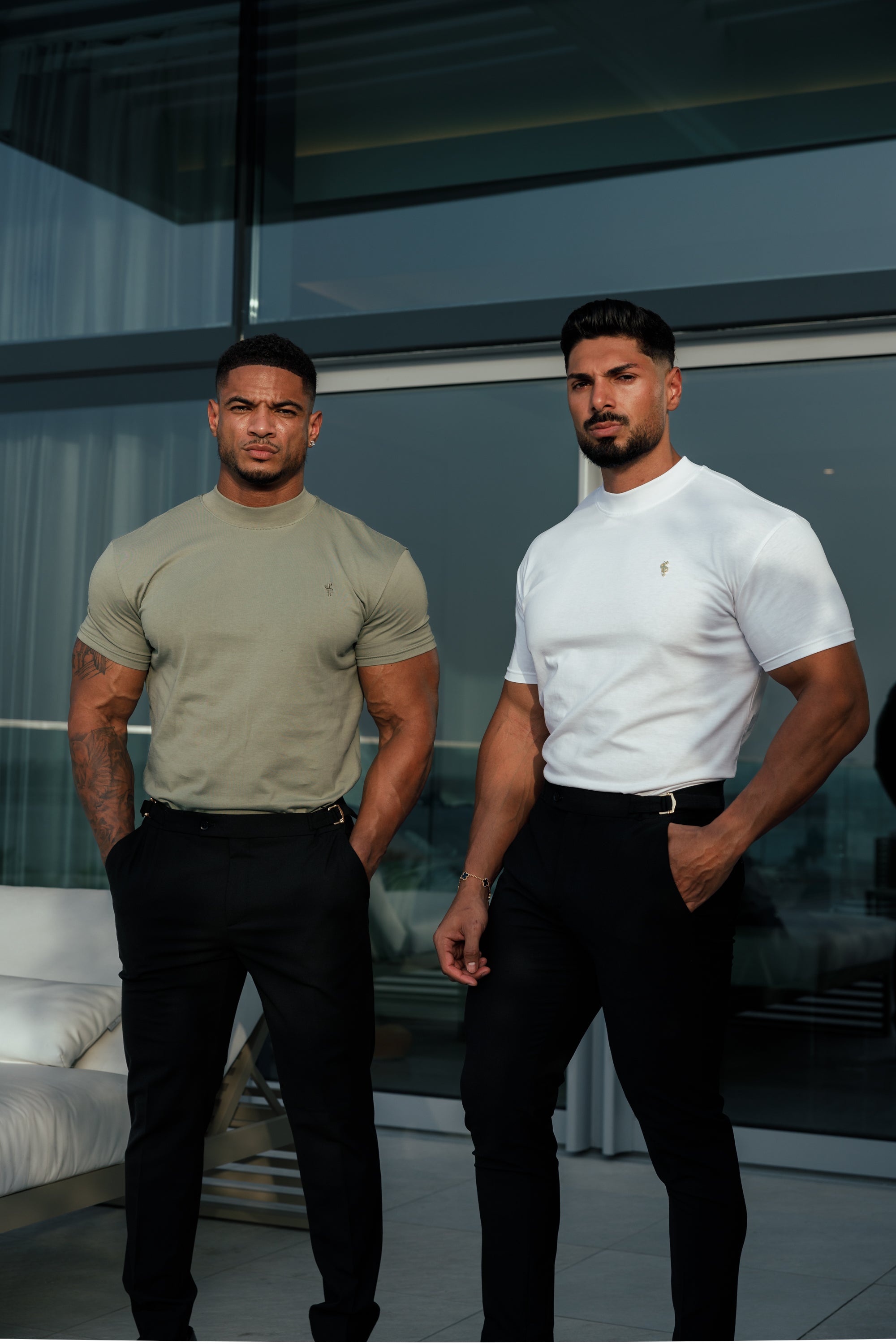 Ribbed High Neck Crew Short Sleeve Olive - FSH1010