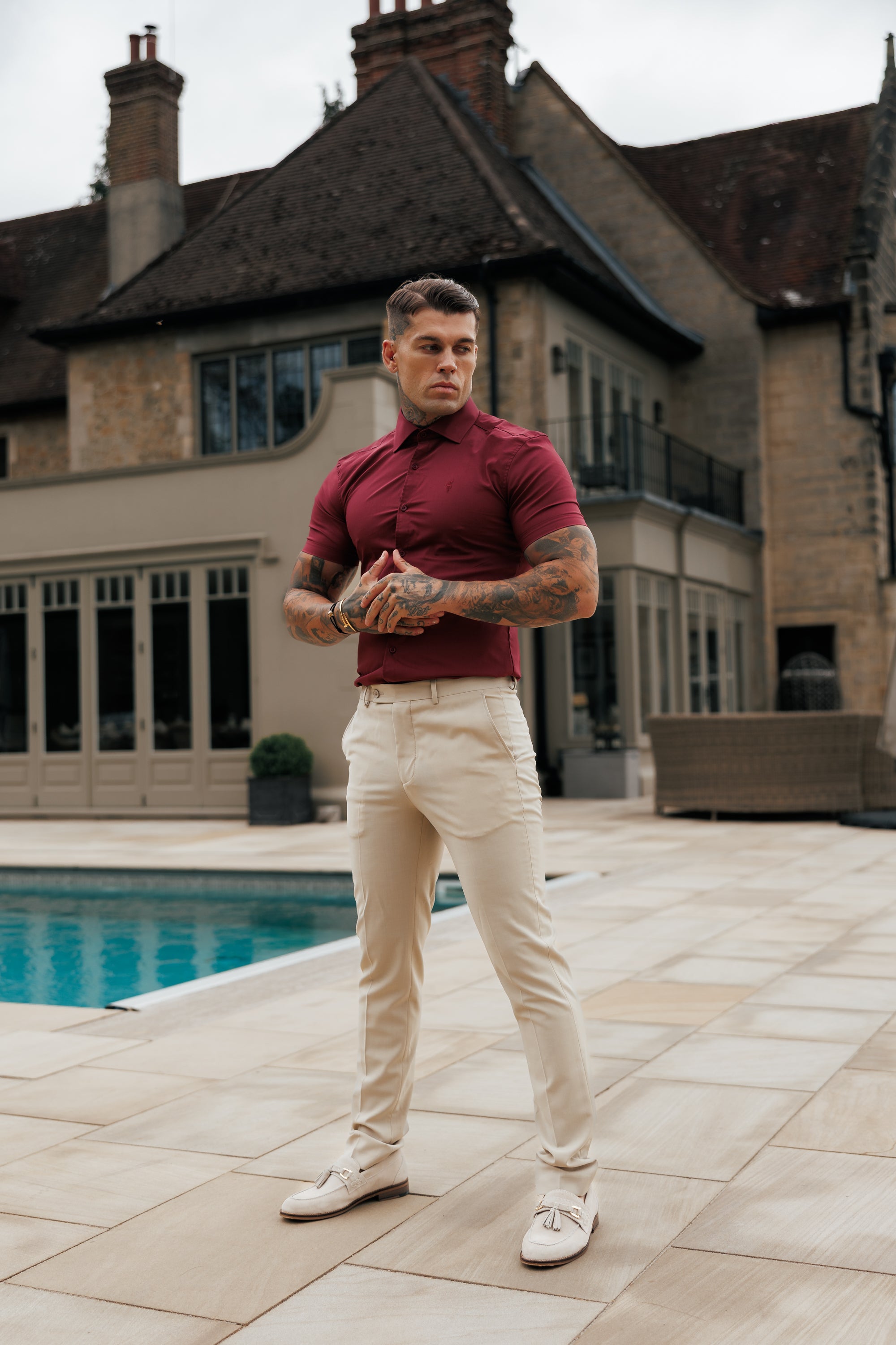 Muscle Fit Advanced Stretch Oxblood Short Sleeve with Cutaway Collar - FS1205