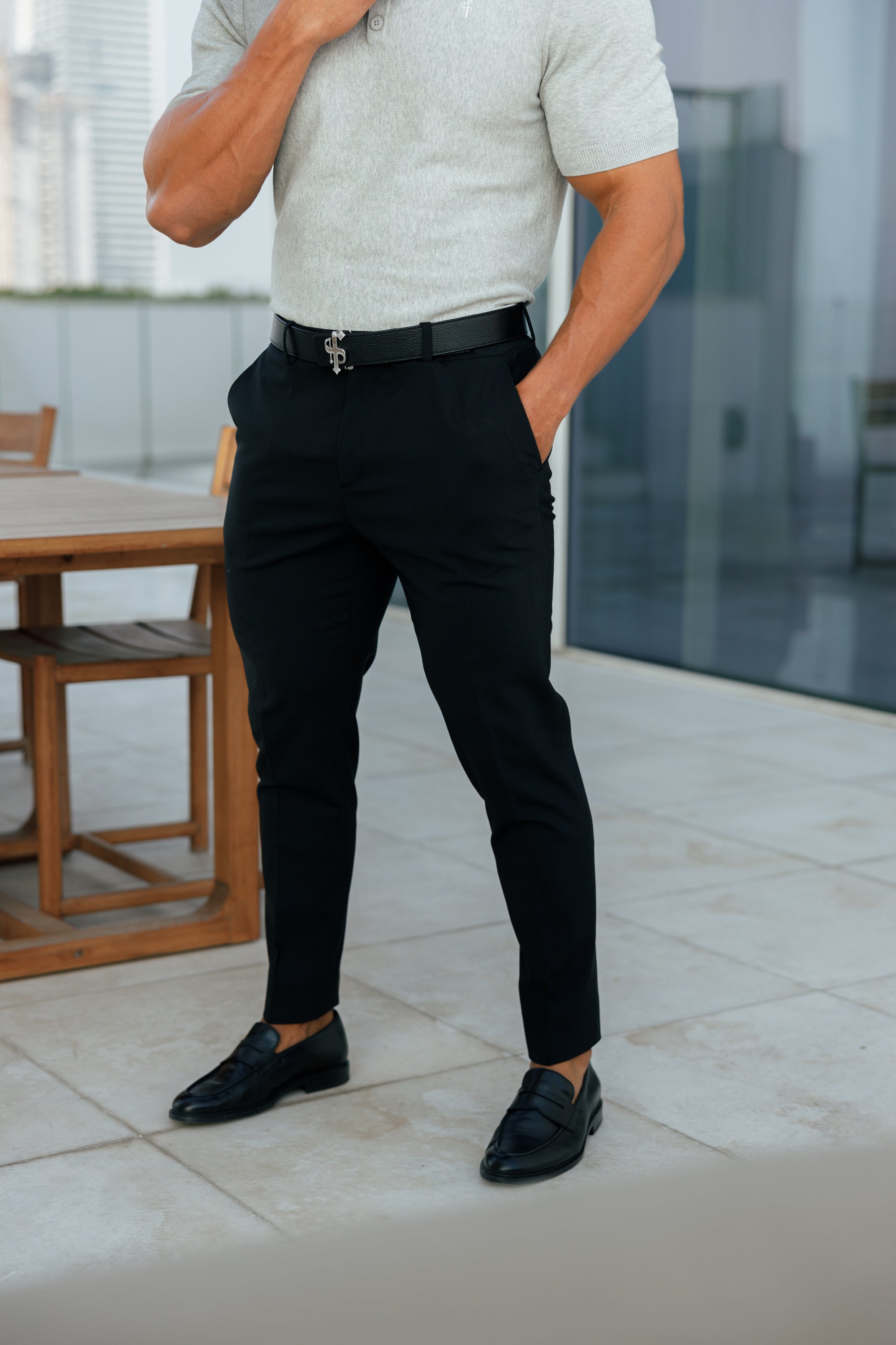 Classic Plain Light Grey Knitted Polo Short Sleeve - FSN110